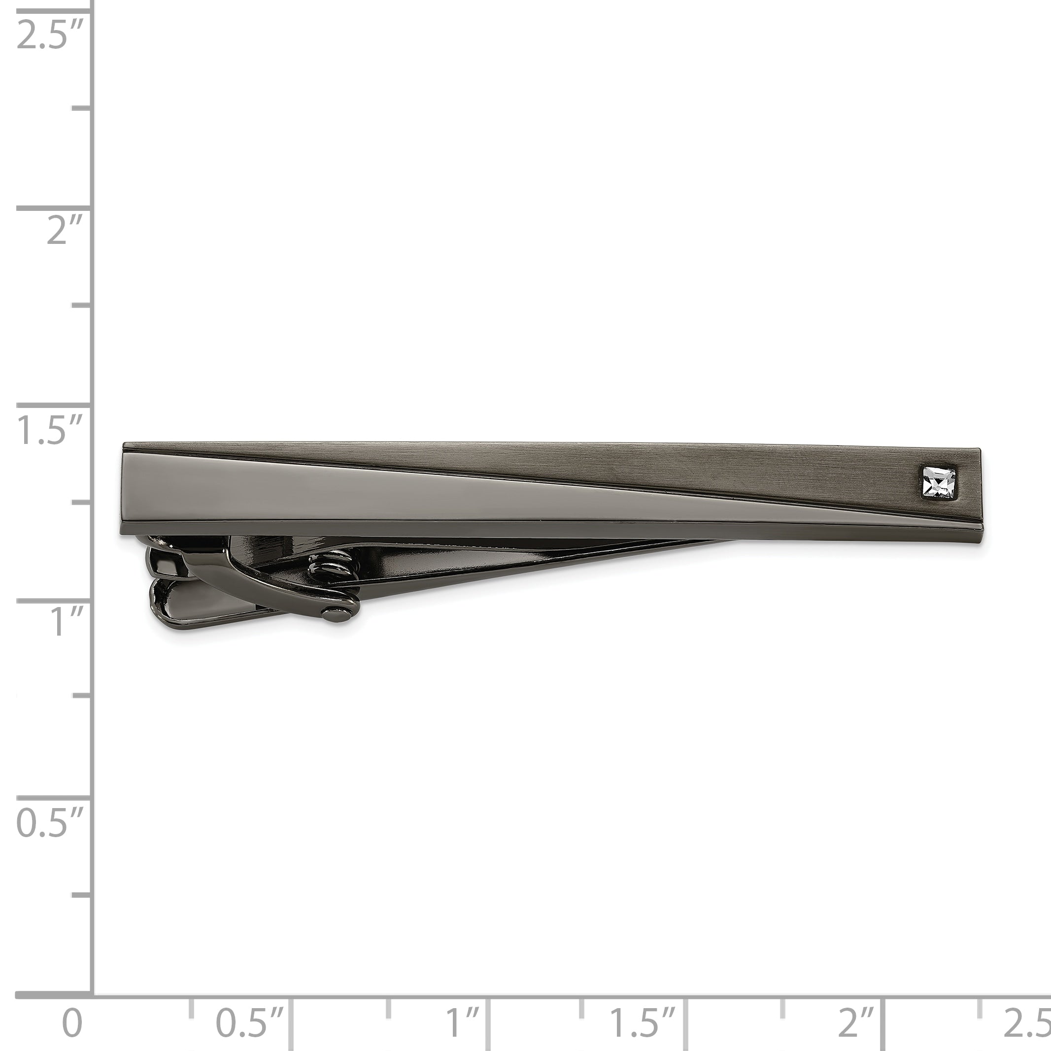 Men's Gunmetal Brushed and Polished Cubic Zirconia Stainless Steel Tie Bar