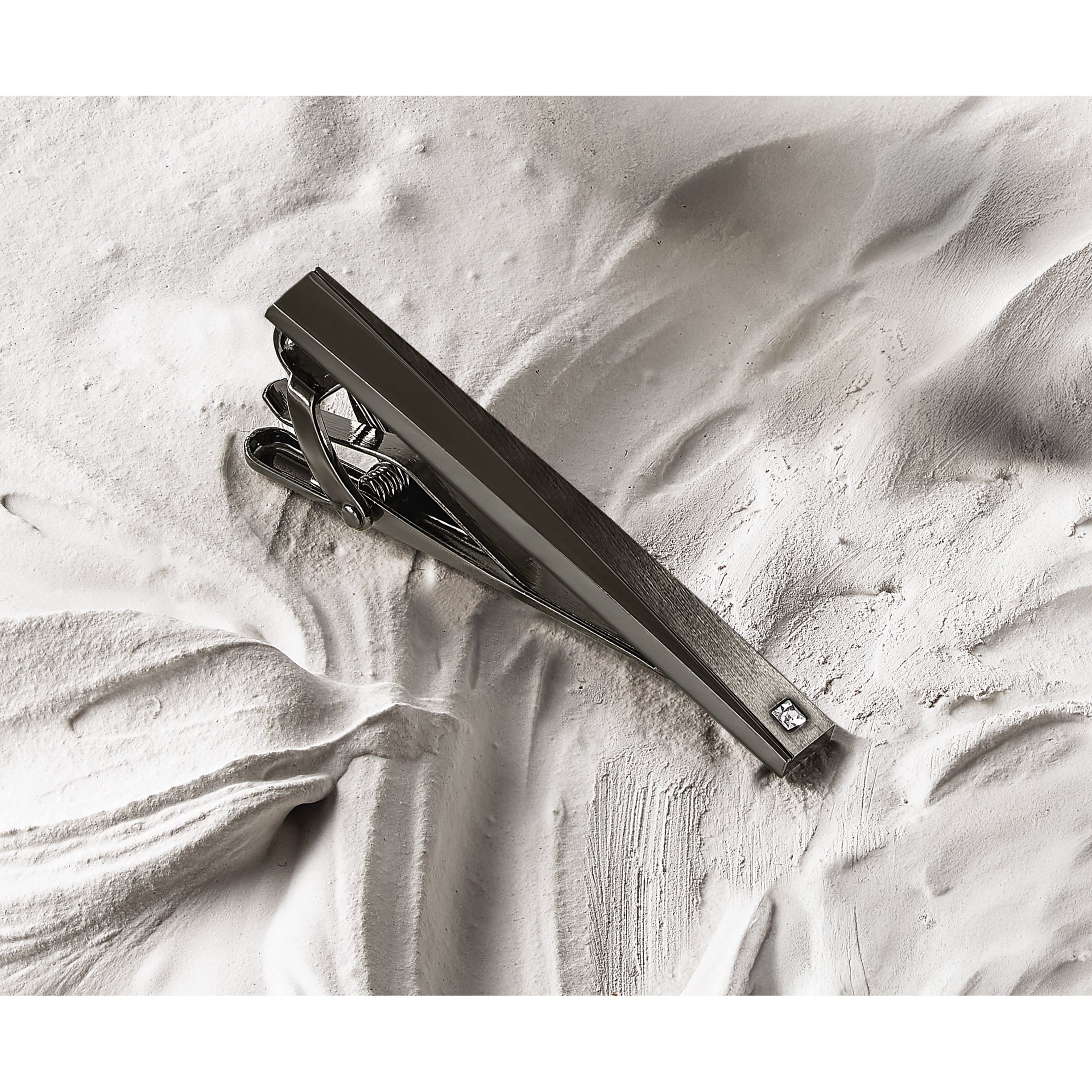 Men's Gunmetal Brushed and Polished Cubic Zirconia Stainless Steel Tie Bar