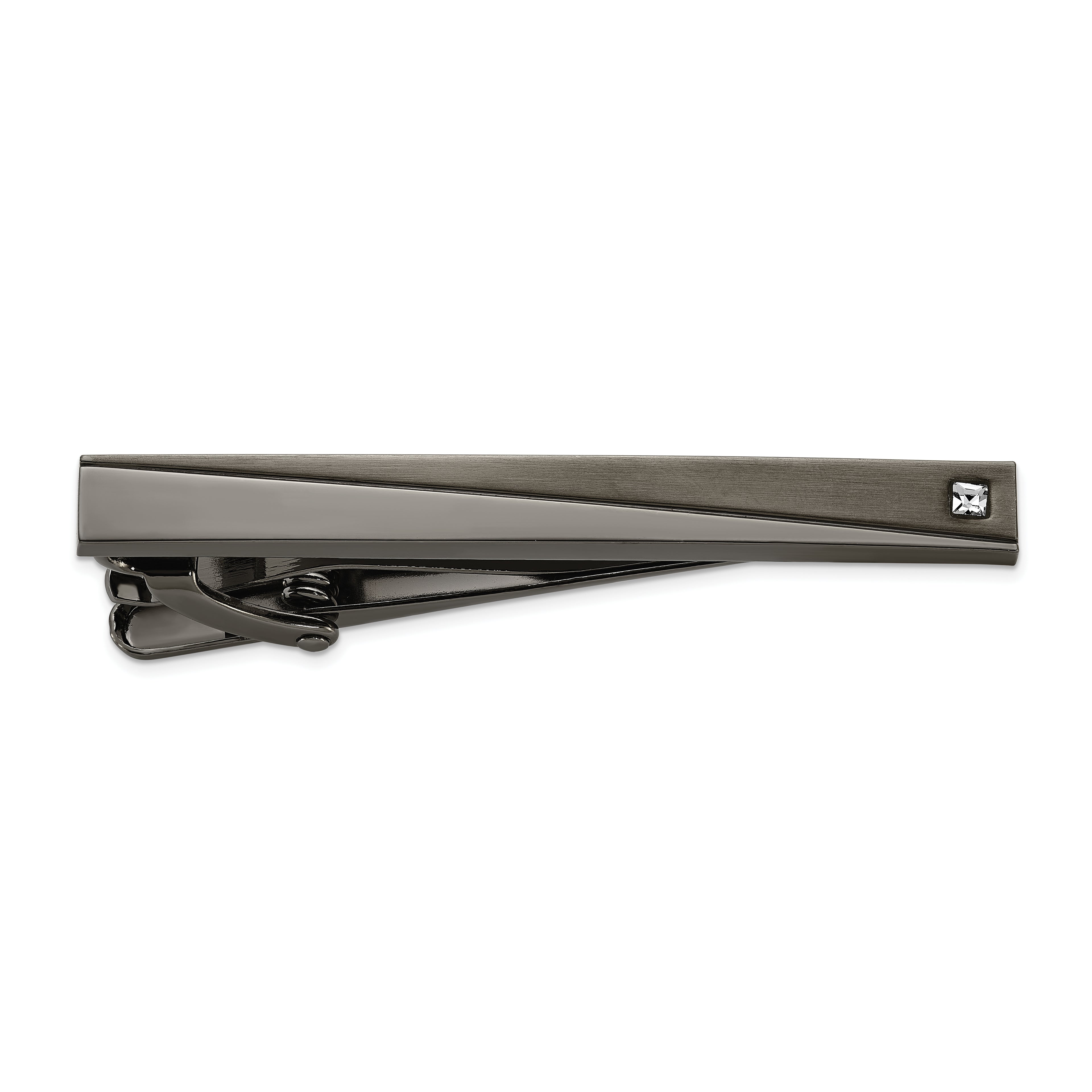 Men's Gunmetal Brushed and Polished Cubic Zirconia Stainless Steel Tie Bar