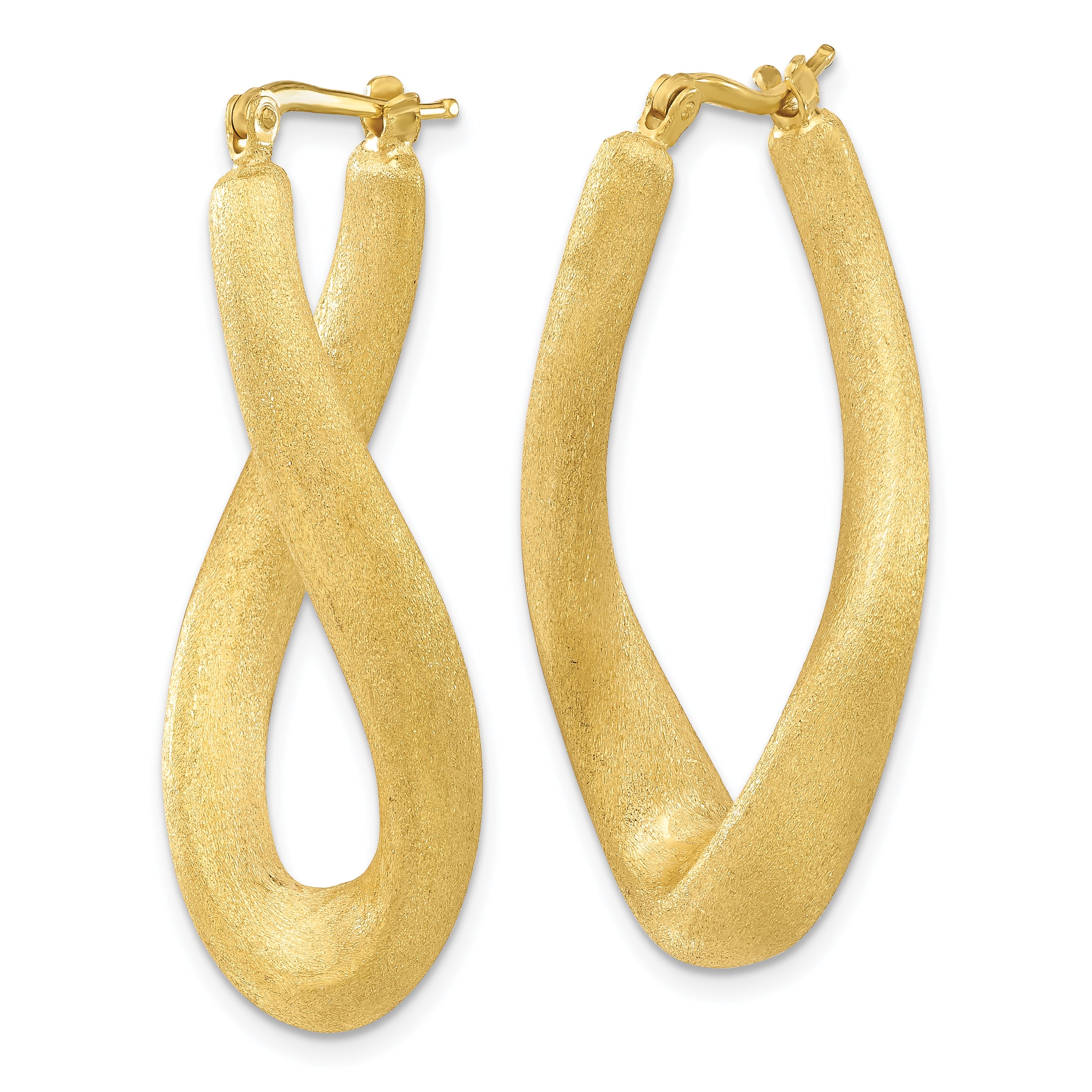 Sterling Silver Gold-tone Brushed & Twisted Oval Hoop Earrings