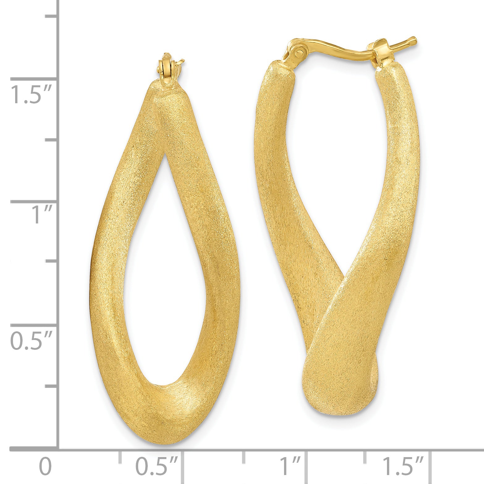 Sterling Silver Gold-tone Brushed & Twisted Oval Hoop Earrings