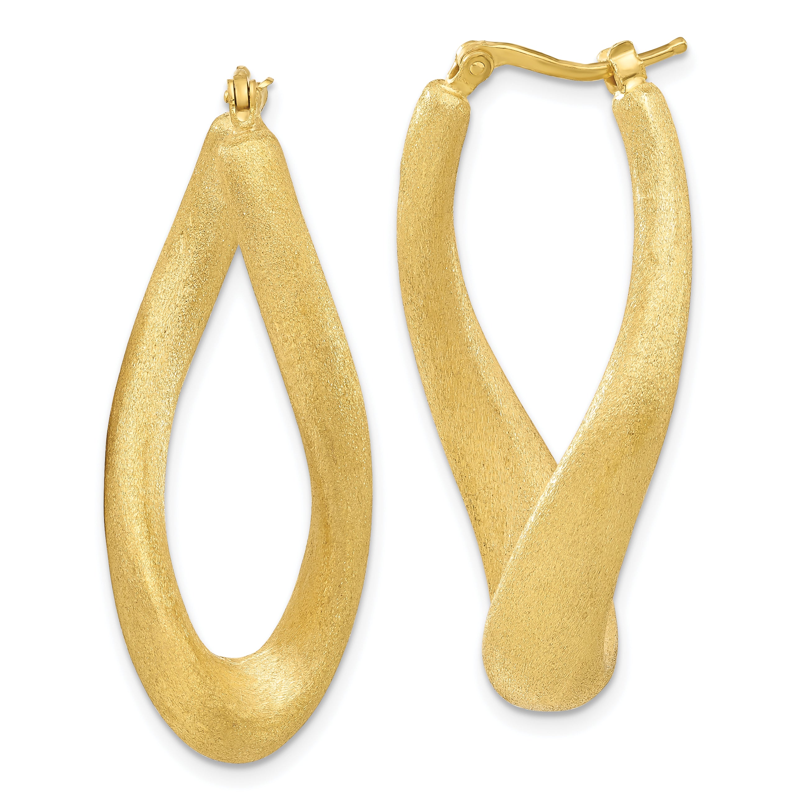 Sterling Silver Gold-tone Brushed & Twisted Oval Hoop Earrings