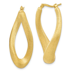 Sterling Silver Gold-tone Brushed & Twisted Oval Hoop Earrings