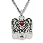Sentimental Expressions Stainless Steel Dark Red CZ January Birthstone Antiqued Angel Ash Holder 18 Inch Necklace