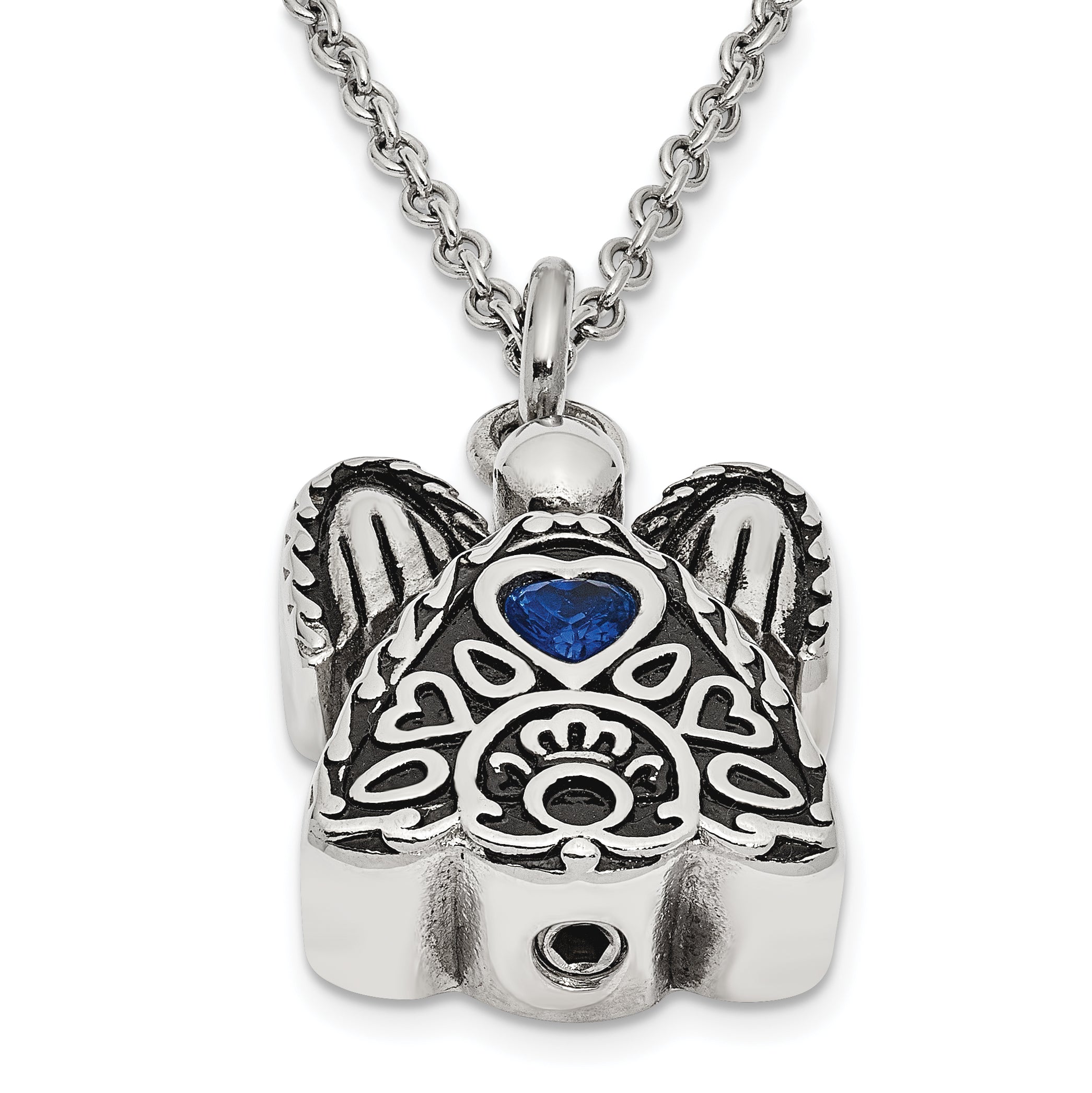 Sentimental Expressions Stainless Steel Dark Blue CZ September Birthstone Antiqued Angel Ash Holder 18 Inch Necklace Secondary image