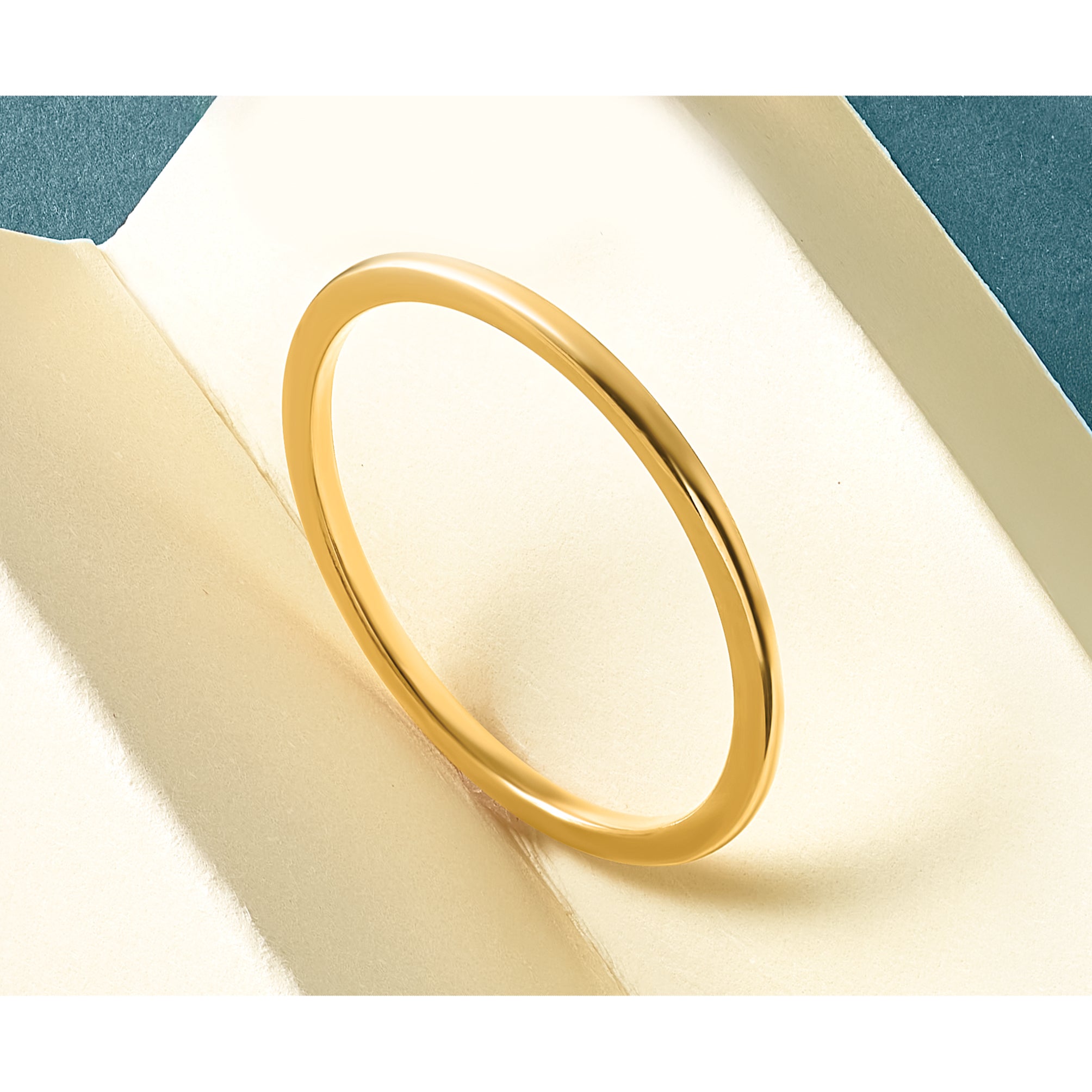 14K Yellow Gold 1.2mm Half Round Polished Stackable Band