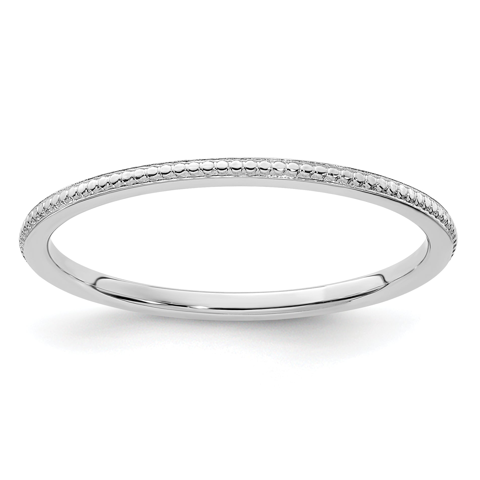 14K White Gold 1.2mm Beaded Stackable Band Main image