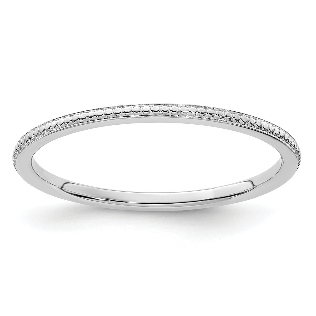 14K White Gold 1.2mm Beaded Stackable Band