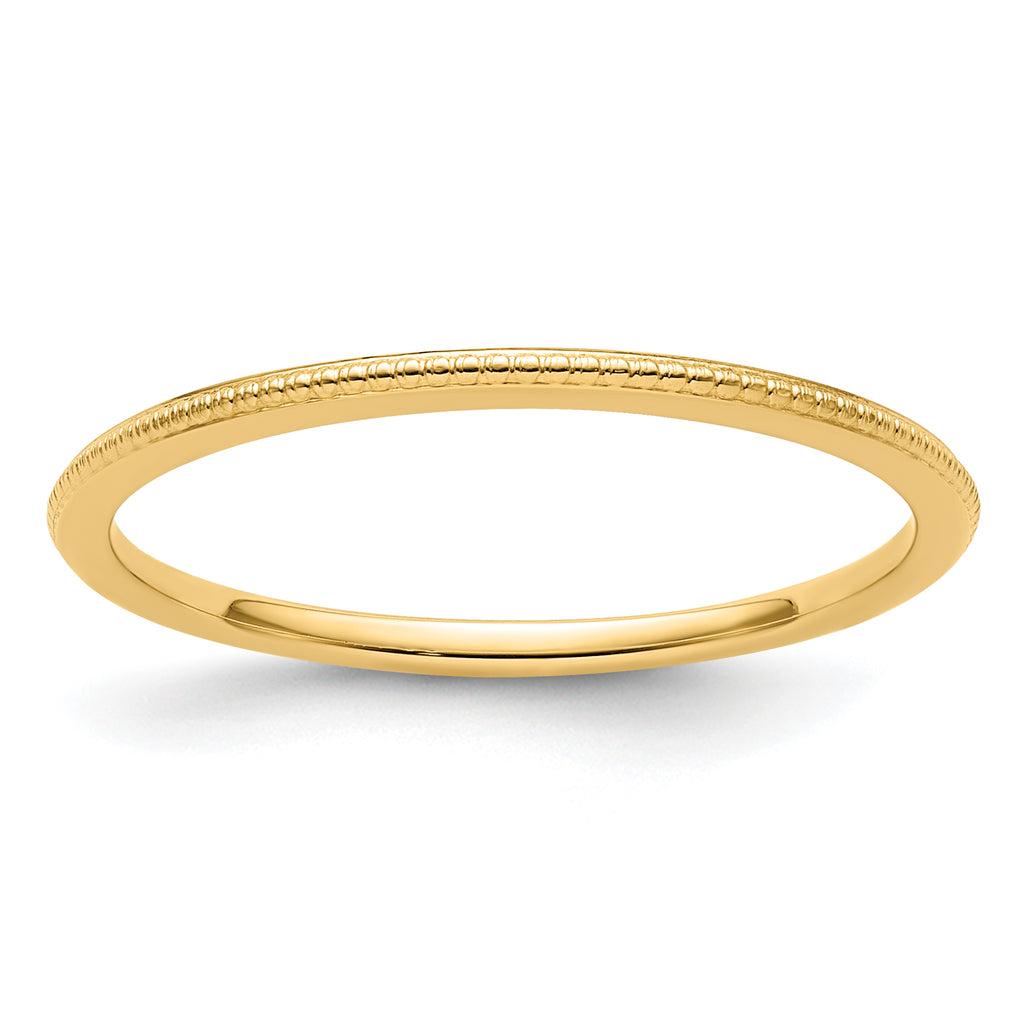 14K Yellow Gold 1.2mm Beaded Stackable Band