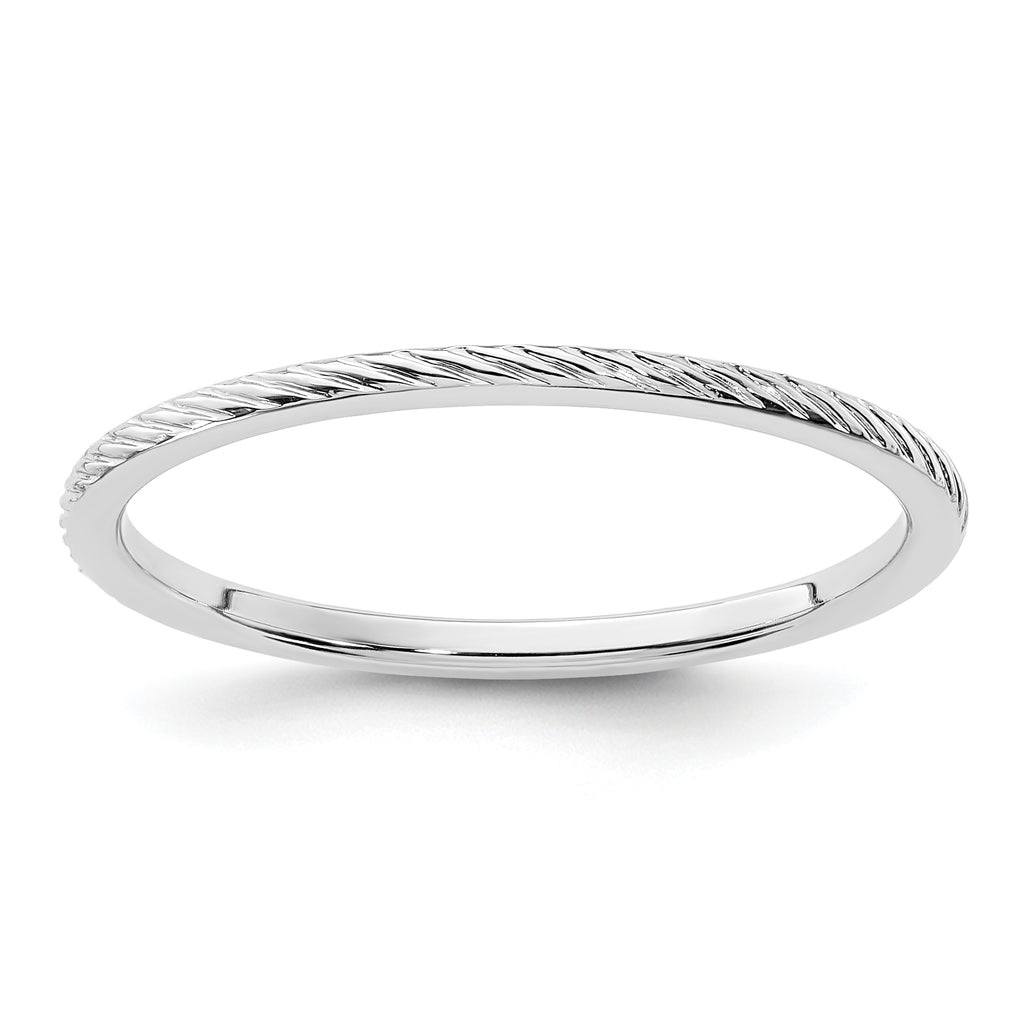 14K White Gold 1.2mm Twisted Wire Pattern Stackable Band