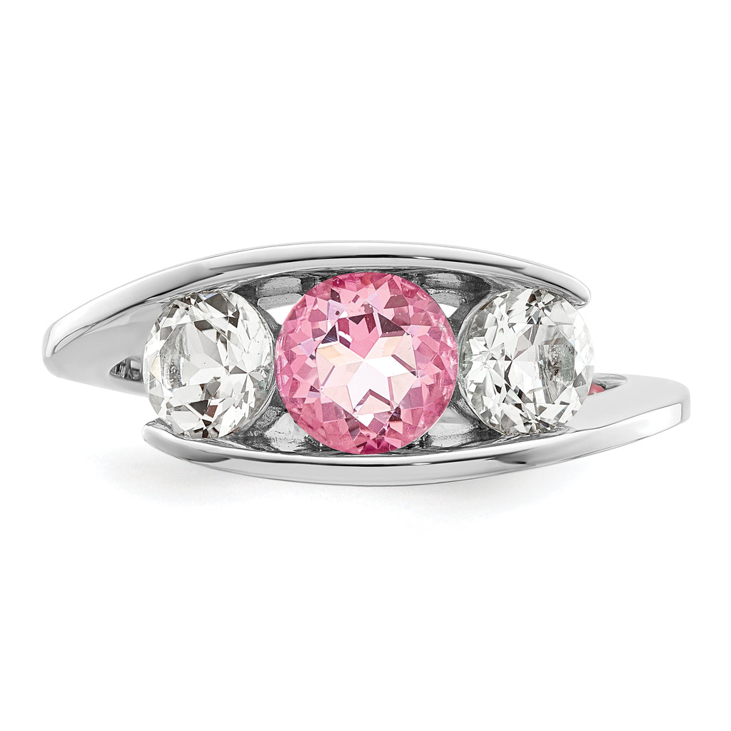 Survivor Collection Sterling Silver Rhodium-plated White and Pink Topaz Journey Ring