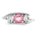 Survivor Collection Sterling Silver Rhodium-plated White and Pink Topaz Journey Ring