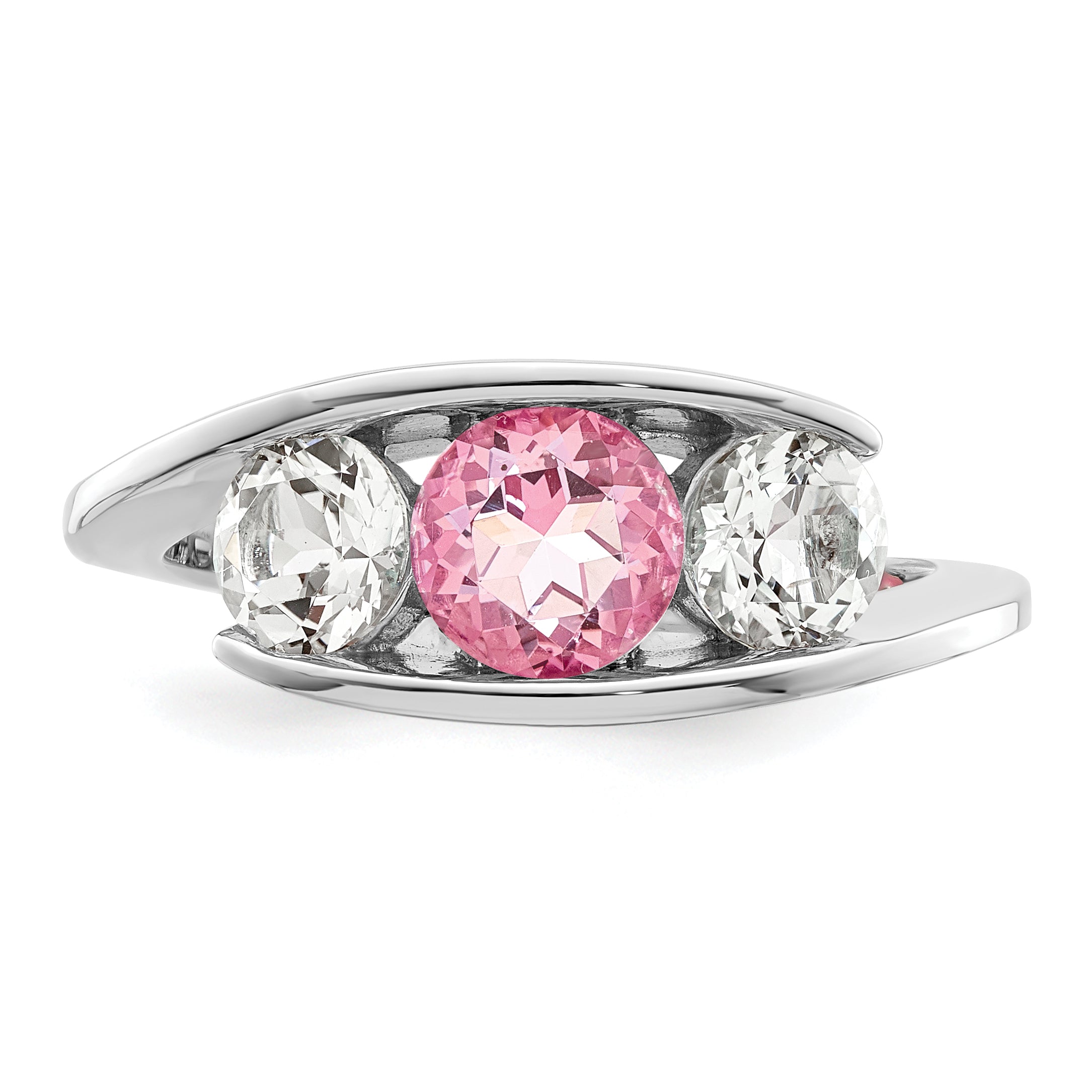 Survivor Collection Sterling Silver Rhodium-plated White and Pink Topaz Journey Ring