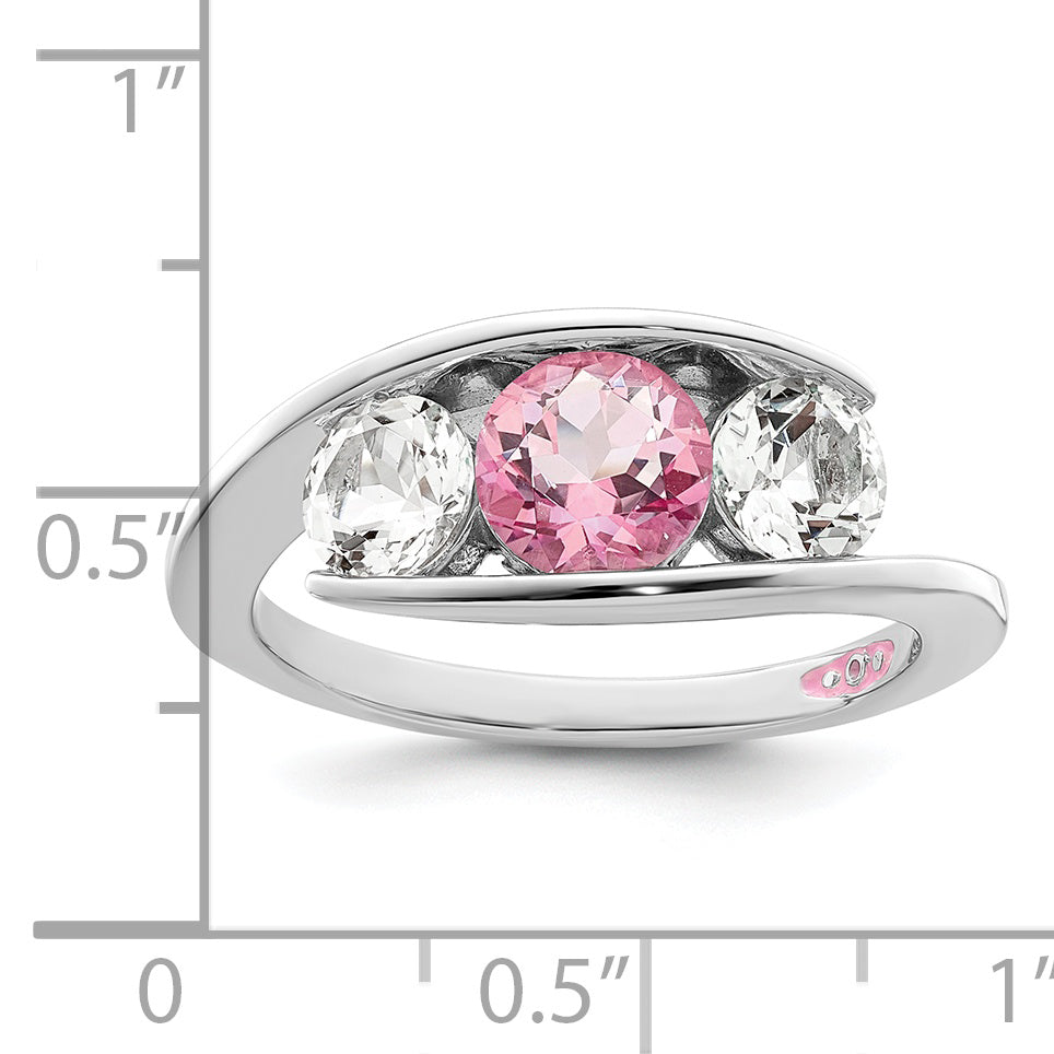Survivor Collection Sterling Silver Rhodium-plated White and Pink Topaz Journey Ring