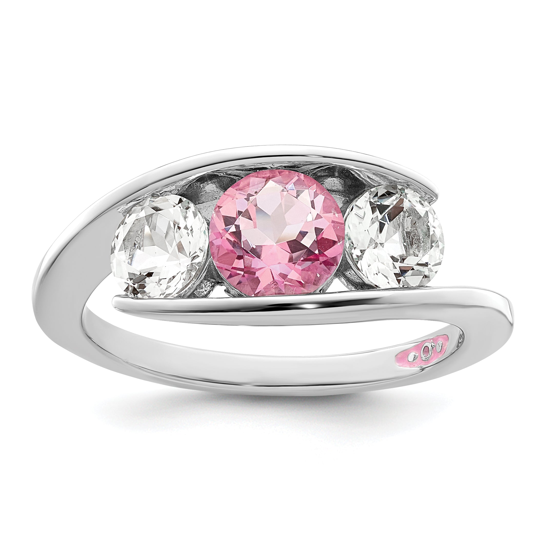 Survivor Collection Sterling Silver Rhodium-plated White and Pink Topaz Journey Ring