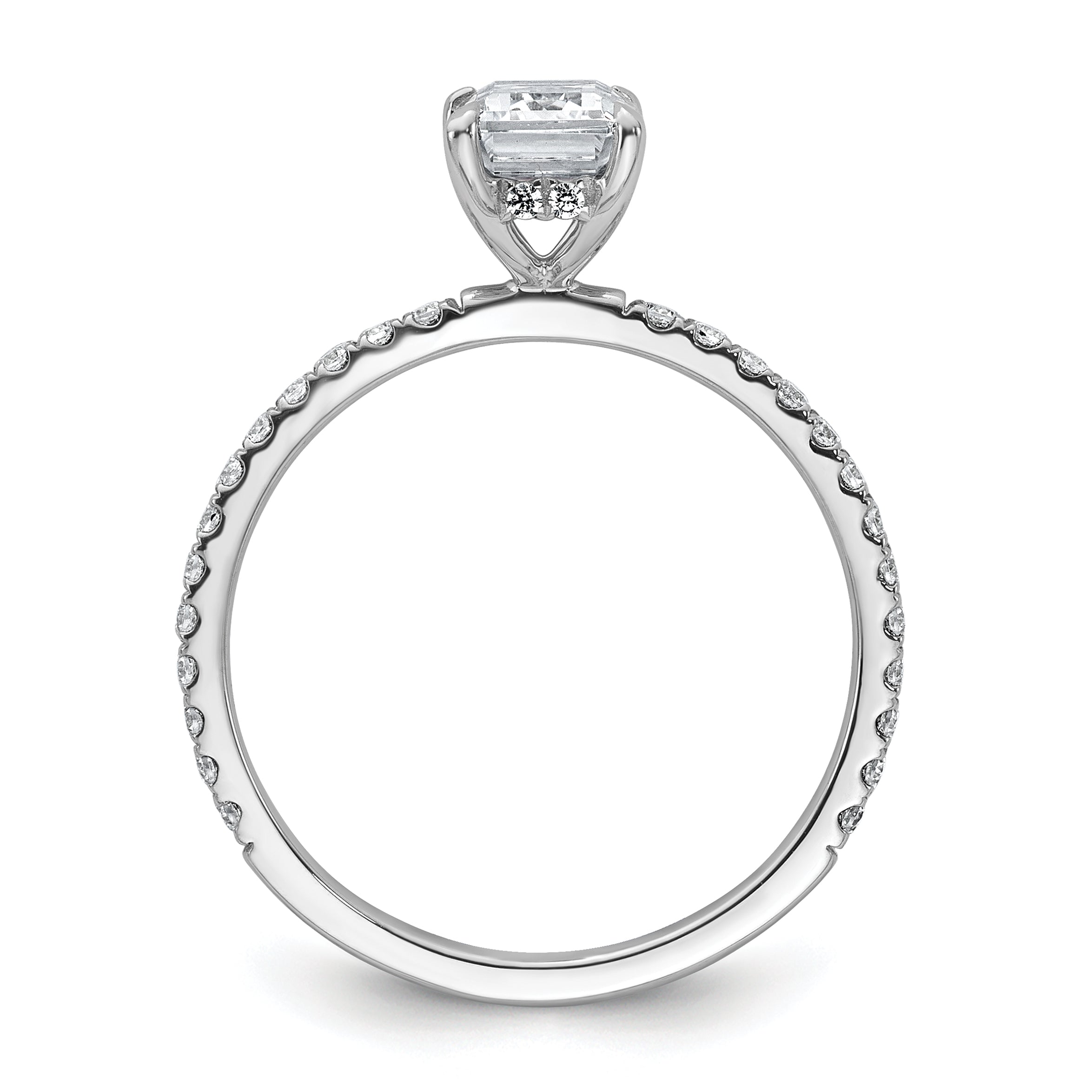 14k White Gold 1 3/8 carat Certified Lab Grown Diamond VS+ F+ Emerald Complete Solitaire with Flair Engagement Ring Secondary image