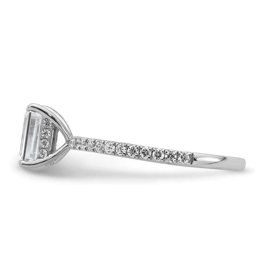 14k White Gold 1 3/8 carat Certified Lab Grown Diamond VS+ F+ Emerald Complete Solitaire with Flair Engagement Ring