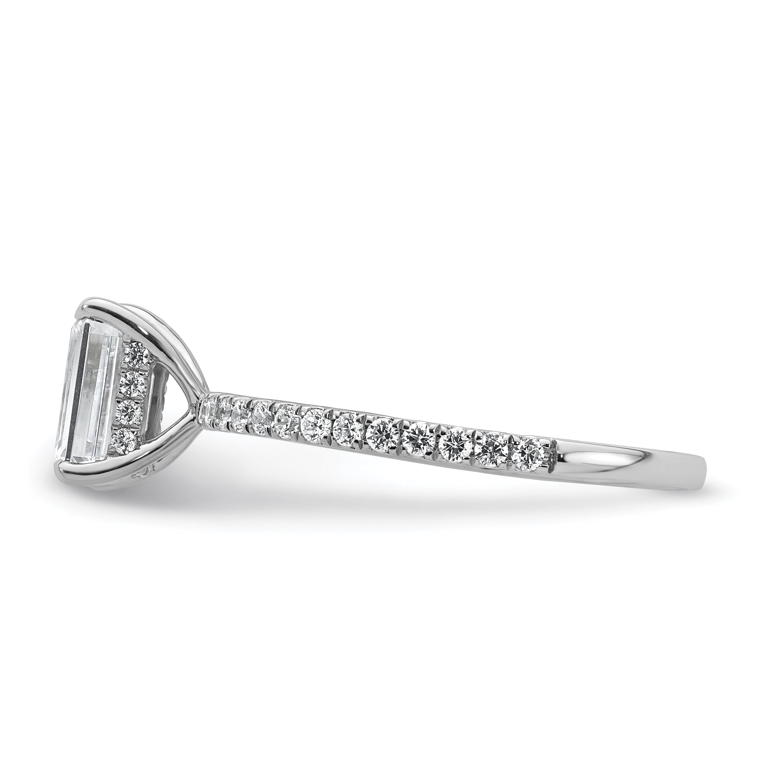 14k White Gold 1 3/8 carat Certified Lab Grown Diamond VS+ F+ Emerald Complete Solitaire with Flair Engagement Ring