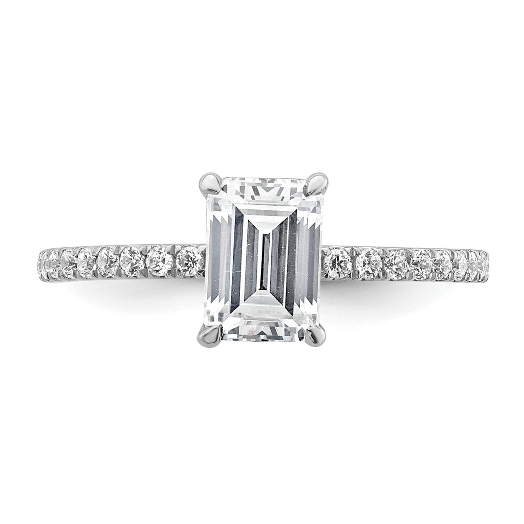 14k White Gold 1 3/8 carat Certified Lab Grown Diamond VS+ F+ Emerald Complete Solitaire with Flair Engagement Ring