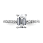 14k White Gold 1 3/8 carat Certified Lab Grown Diamond VS+ F+ Emerald Complete Solitaire with Flair Engagement Ring