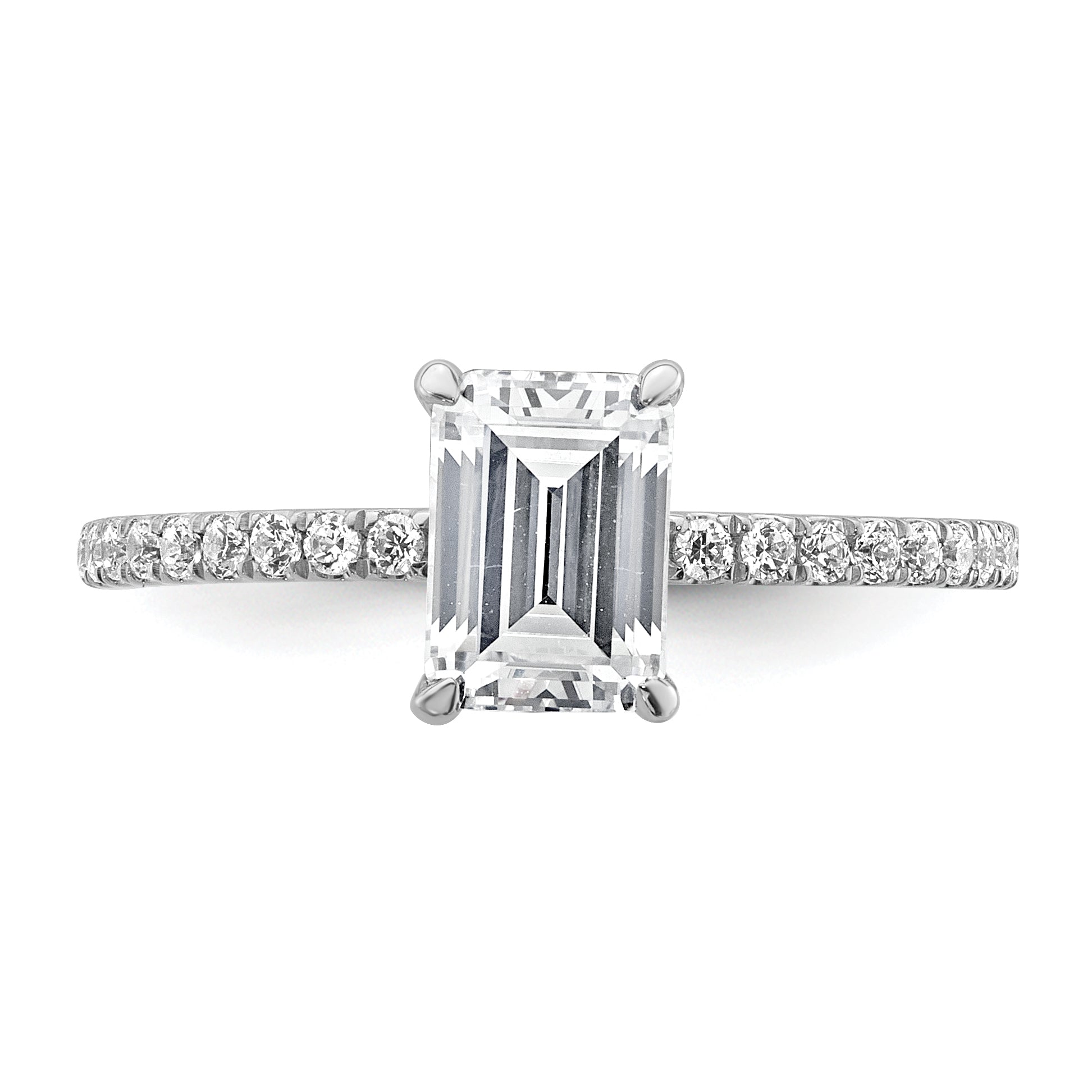 14k White Gold 1 3/8 carat Certified Lab Grown Diamond VS+ F+ Emerald Complete Solitaire with Flair Engagement Ring