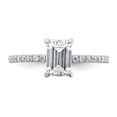 14k White Gold 1 3/8 carat Certified Lab Grown Diamond VS/SI+ G+ Emerald Complete Solitaire with Flair Engagement Ring