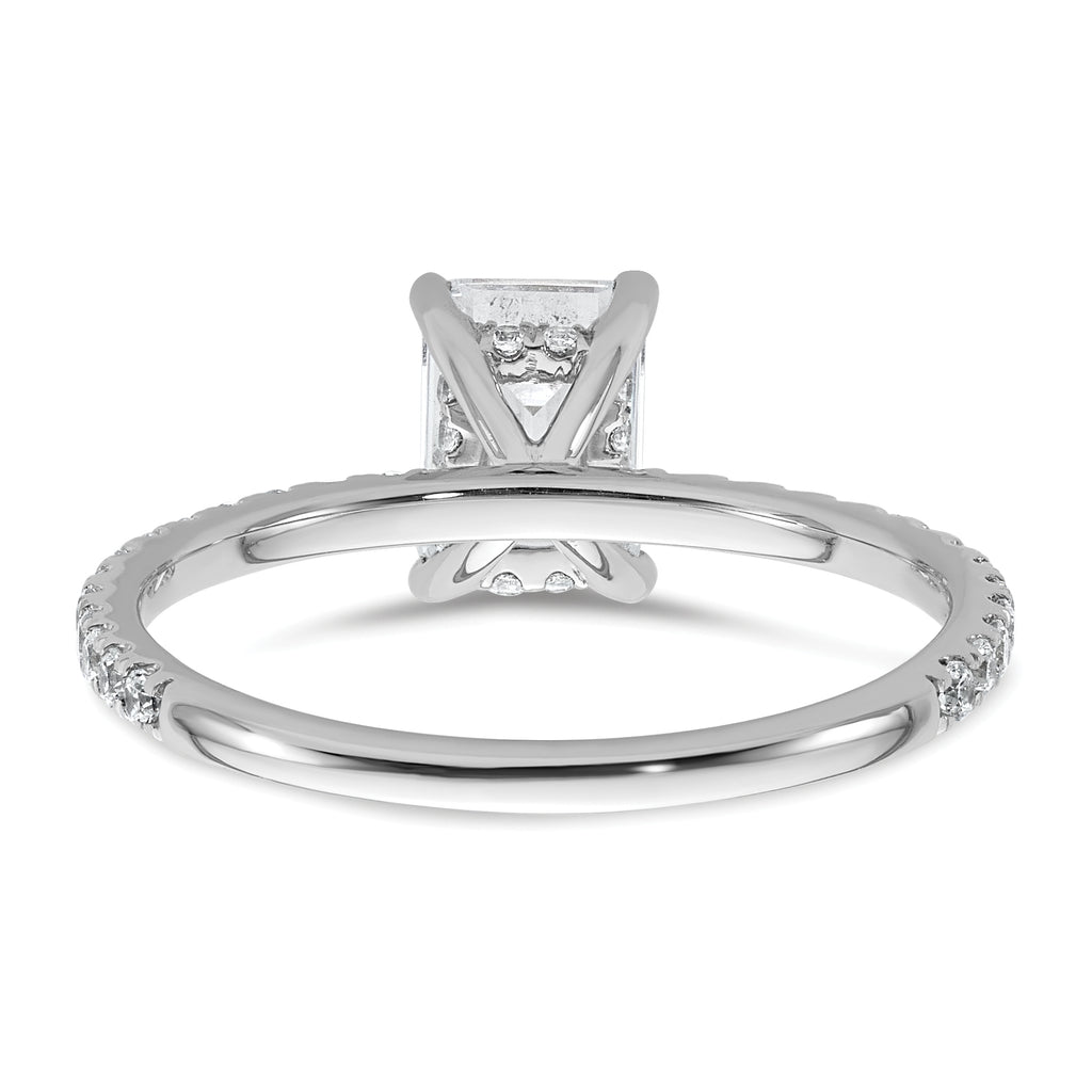 14k White Gold 1 3/8 carat Certified Lab Grown Diamond VS+ F+ Emerald Complete Solitaire with Flair Engagement Ring
