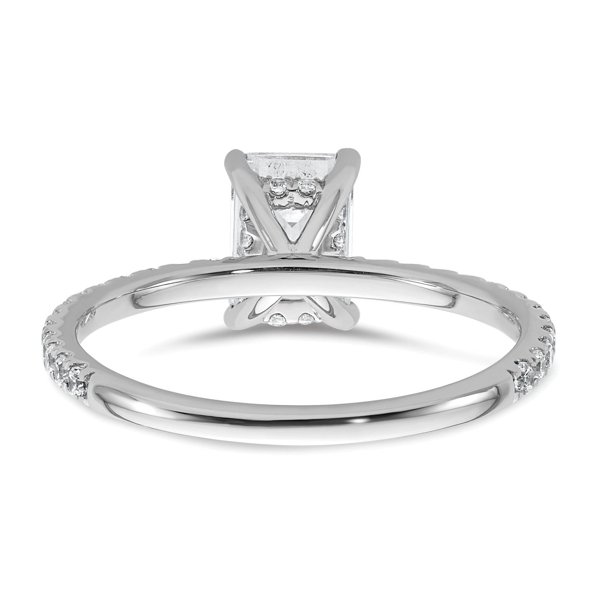 14k White Gold 1 3/8 carat Certified Lab Grown Diamond VS+ F+ Emerald Complete Solitaire with Flair Engagement Ring