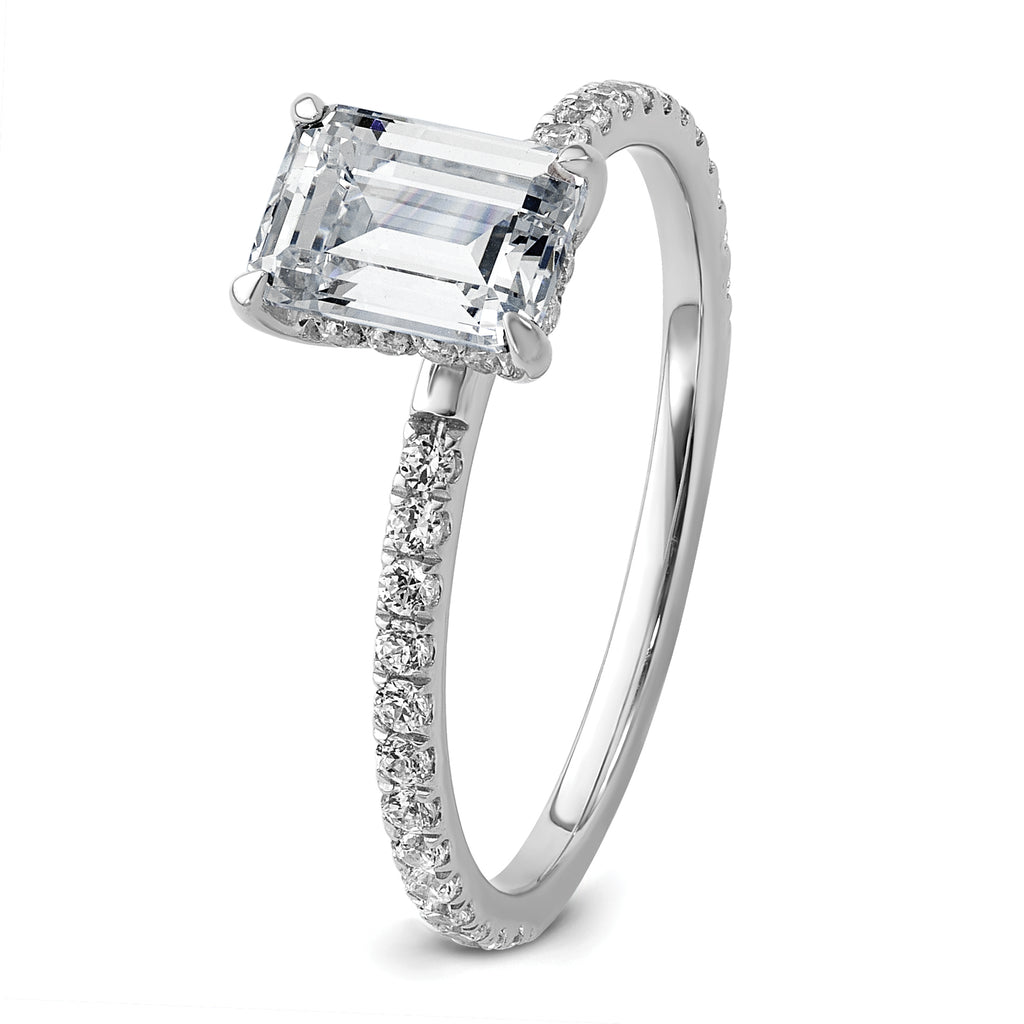 14k White Gold 1 3/8 carat Certified Lab Grown Diamond VS+ F+ Emerald Complete Solitaire with Flair Engagement Ring