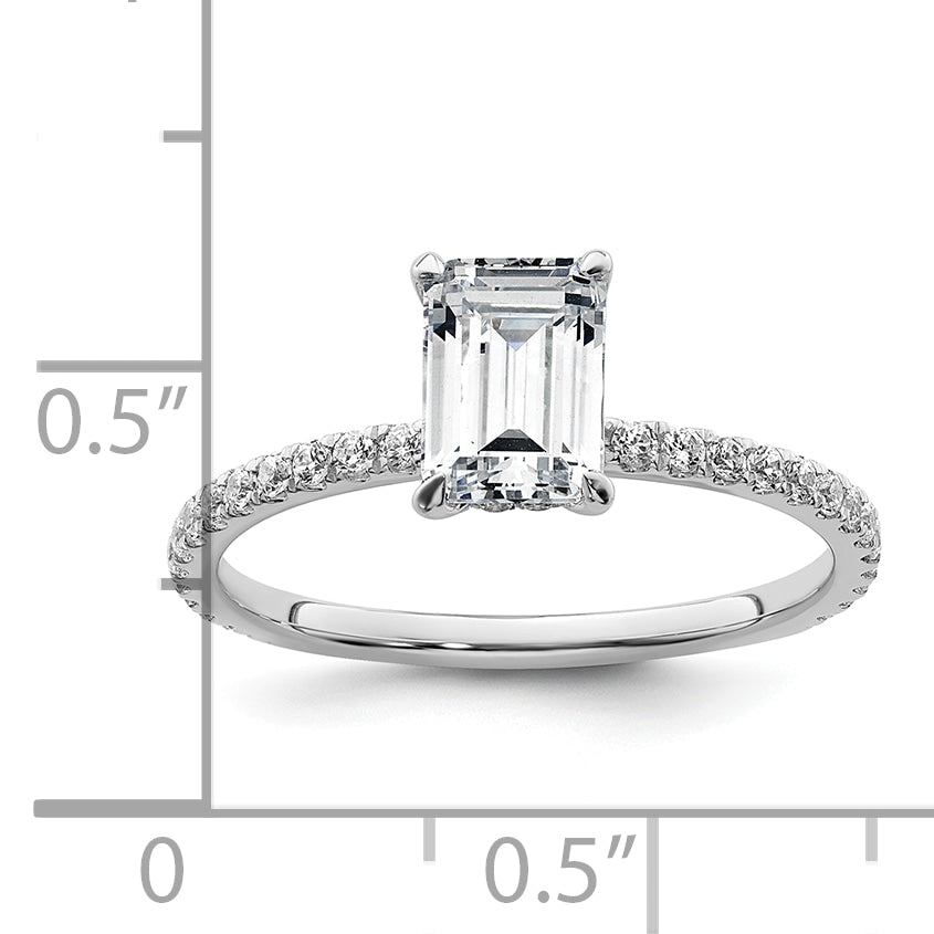 14k White Gold 1 3/8 carat Certified Lab Grown Diamond VS+ F+ Emerald Complete Solitaire with Flair Engagement Ring