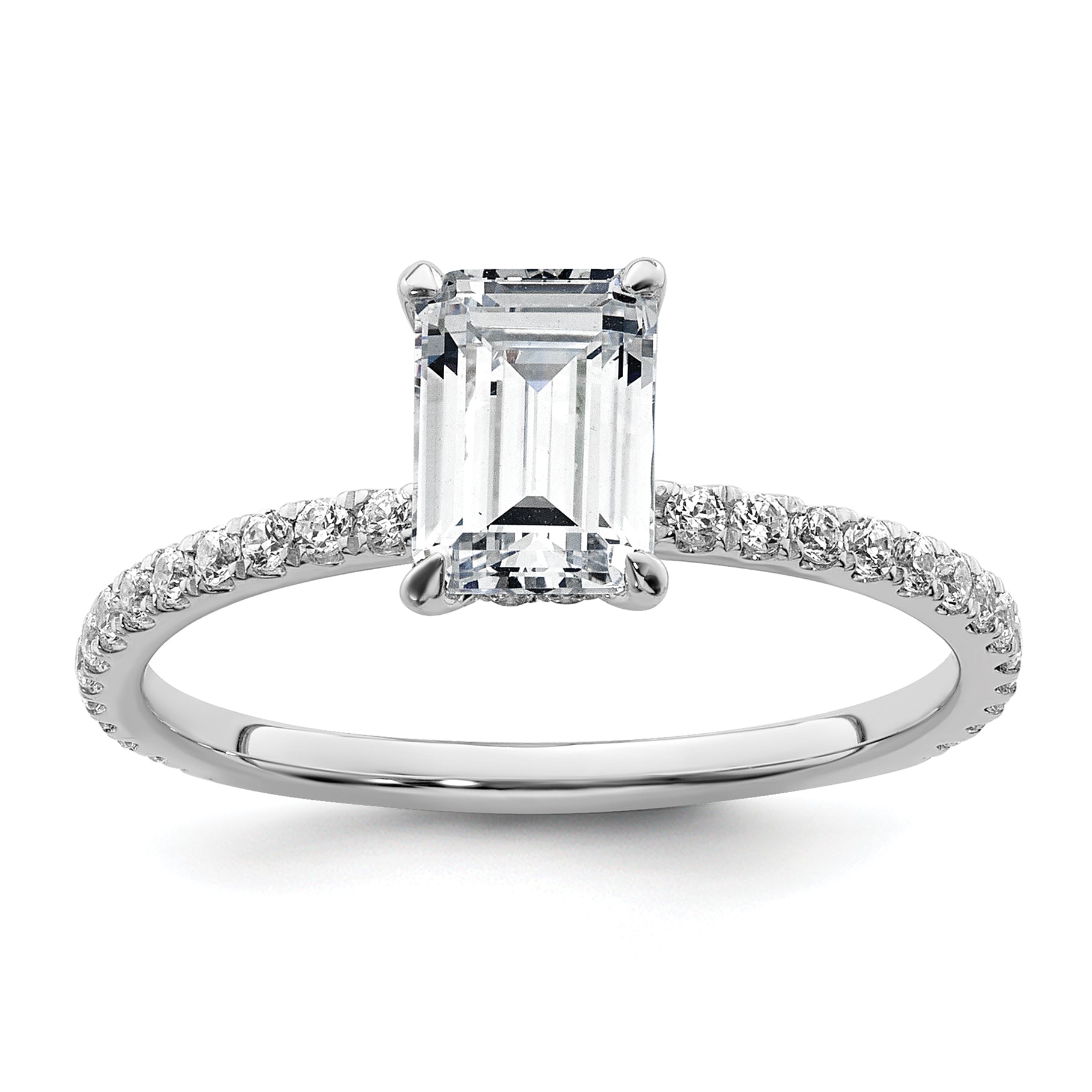 14k White Gold 1 3/8 carat Certified Lab Grown Diamond VS+ F+ Emerald Complete Solitaire with Flair Engagement Ring Main image