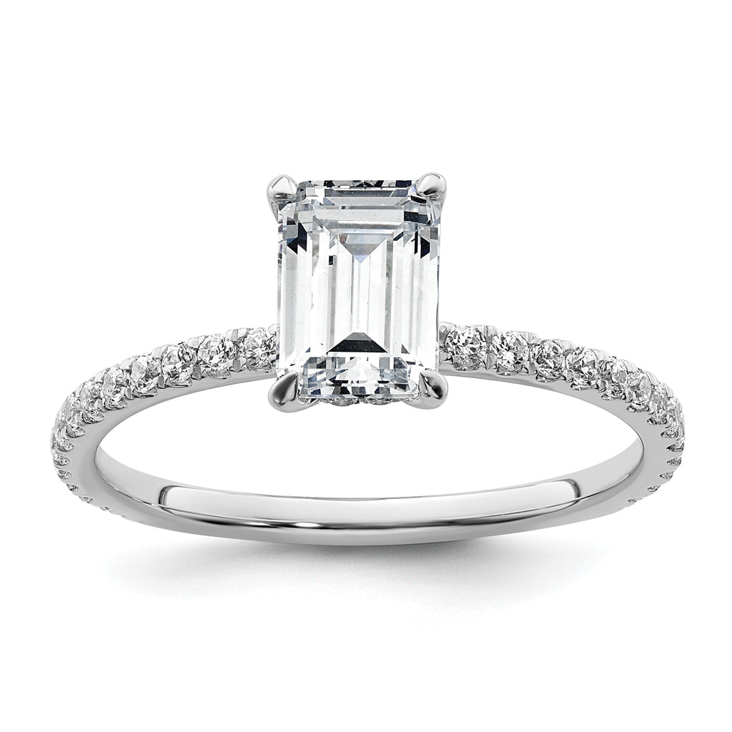 14k White Gold 1 3/8 carat Certified Lab Grown Diamond VS+ F+ Emerald Complete Solitaire with Flair Engagement Ring