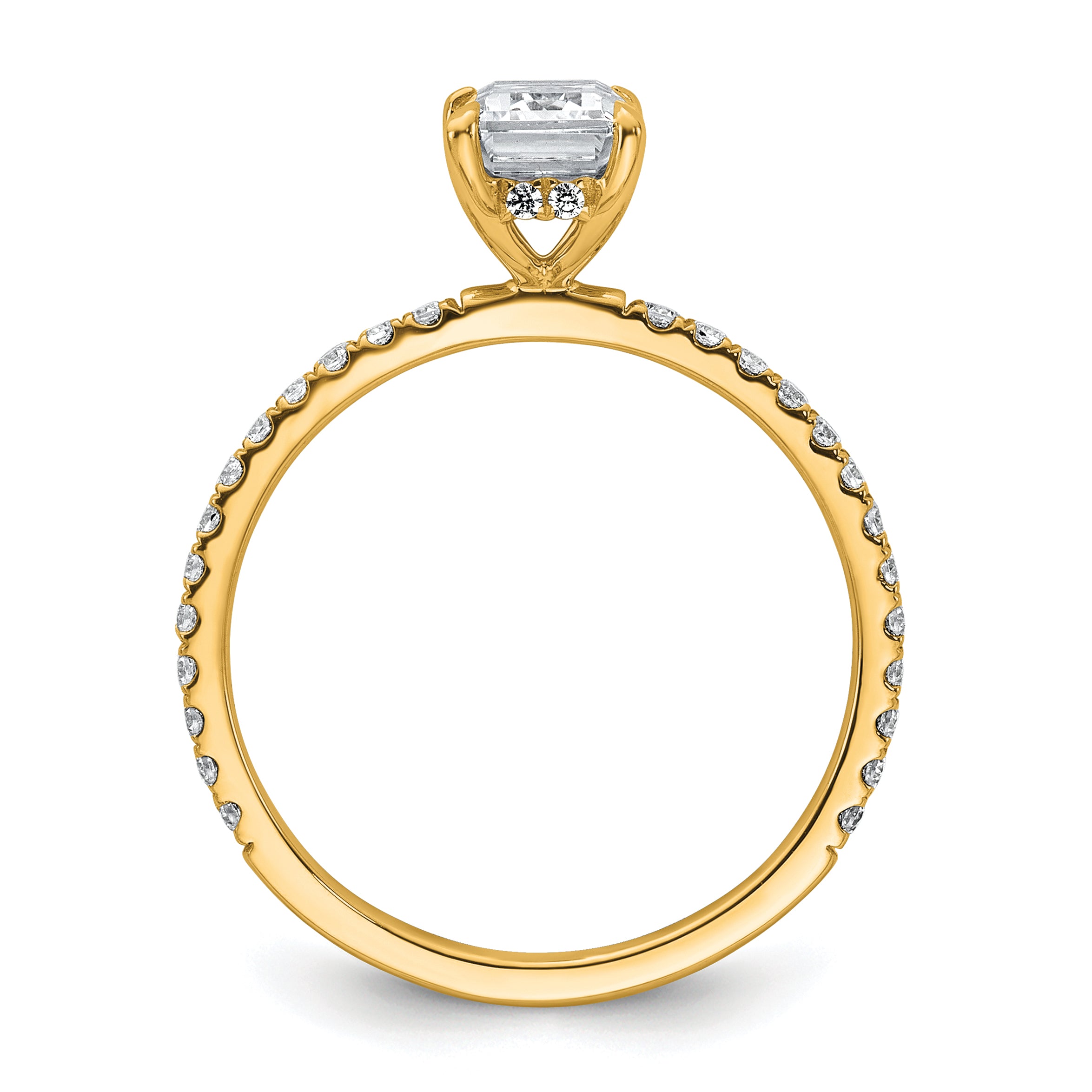 14k 1 3/8 carat Certified Lab Grown Diamond VS/SI+ G+ Emerald Complete Solitaire with Flair Engagement Ring