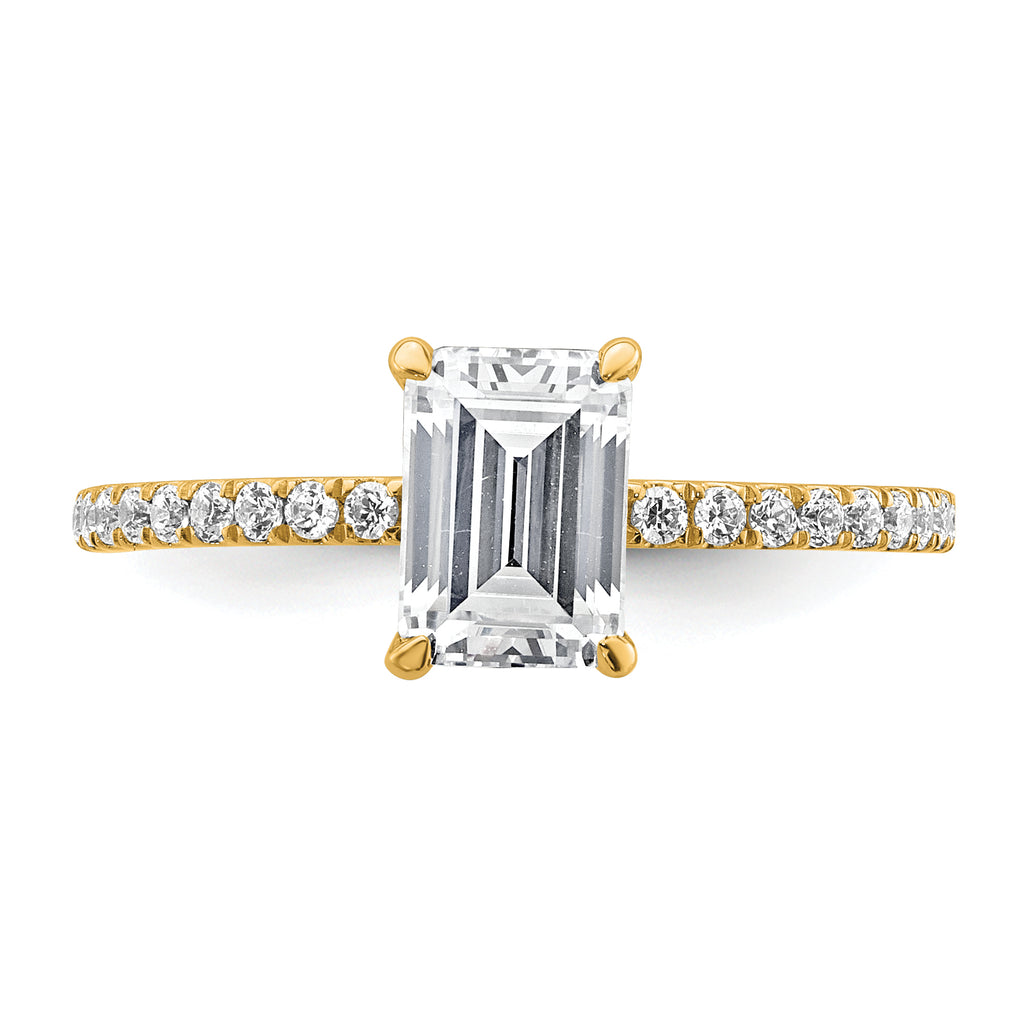 14k 1 3/8 carat Certified Lab Grown Diamond VS/SI+ G+ Emerald Complete Solitaire with Flair Engagement Ring