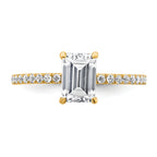 14k 1 3/8 carat Certified Lab Grown Diamond VS/SI+ G+ Emerald Complete Solitaire with Flair Engagement Ring