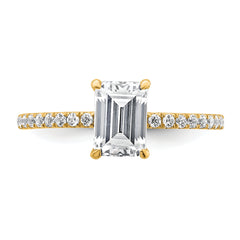 14k 1 3/8 carat Certified Lab Grown Diamond VS/SI+ G+ Emerald Complete Solitaire with Flair Engagement Ring