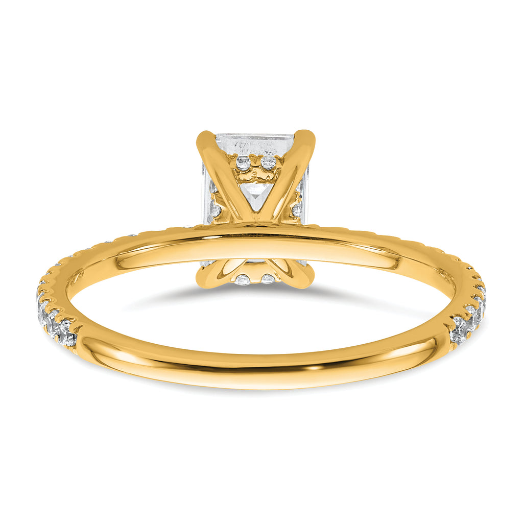 14k 1 3/8 carat Certified Lab Grown Diamond VS+ F+ Emerald Complete Solitaire with Flair Engagement Ring