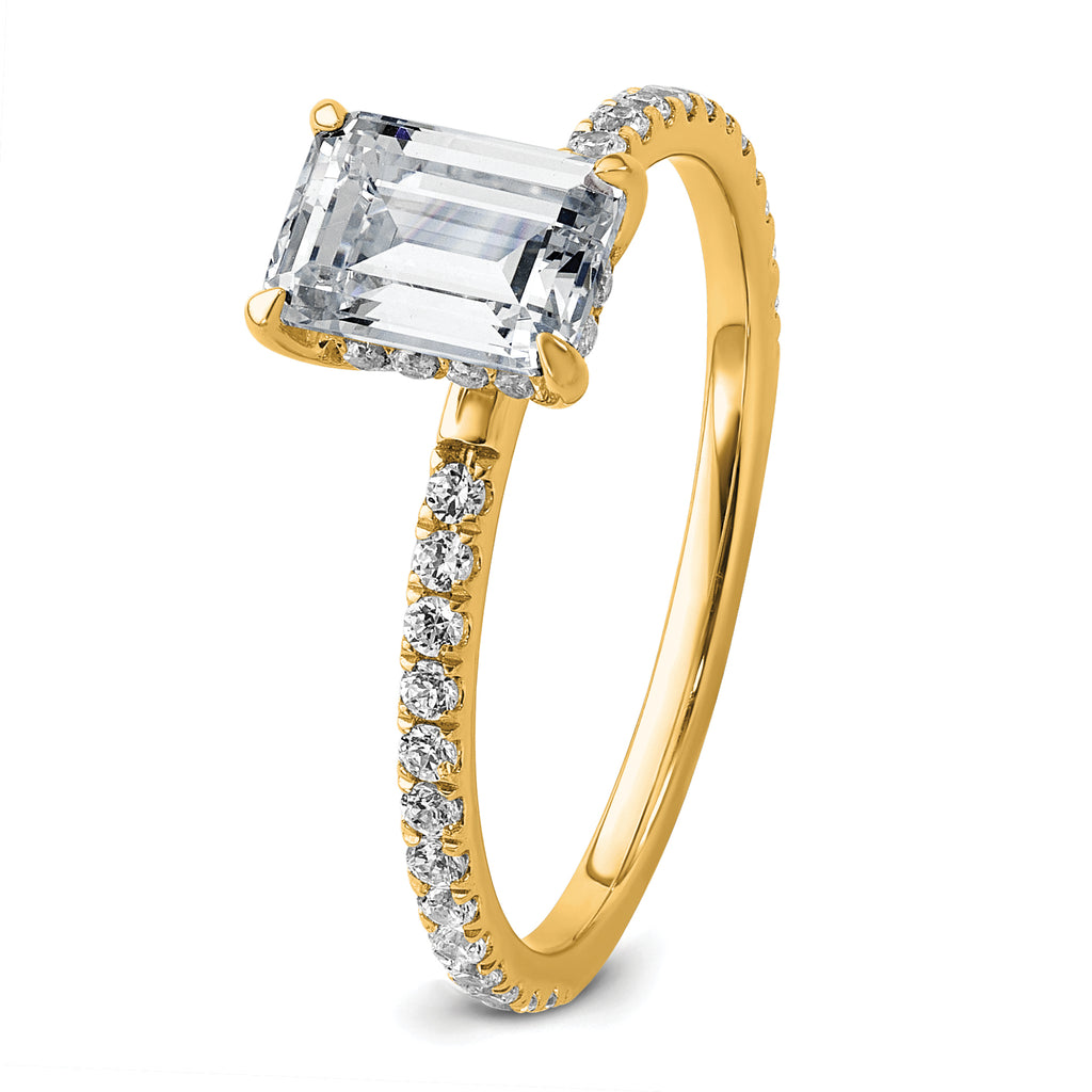 14k 1 3/8 carat Certified Lab Grown Diamond VS+ F+ Emerald Complete Solitaire with Flair Engagement Ring