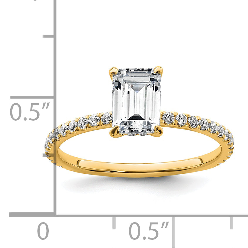 14k 1 3/8 carat Certified Lab Grown Diamond VS+ F+ Emerald Complete Solitaire with Flair Engagement Ring