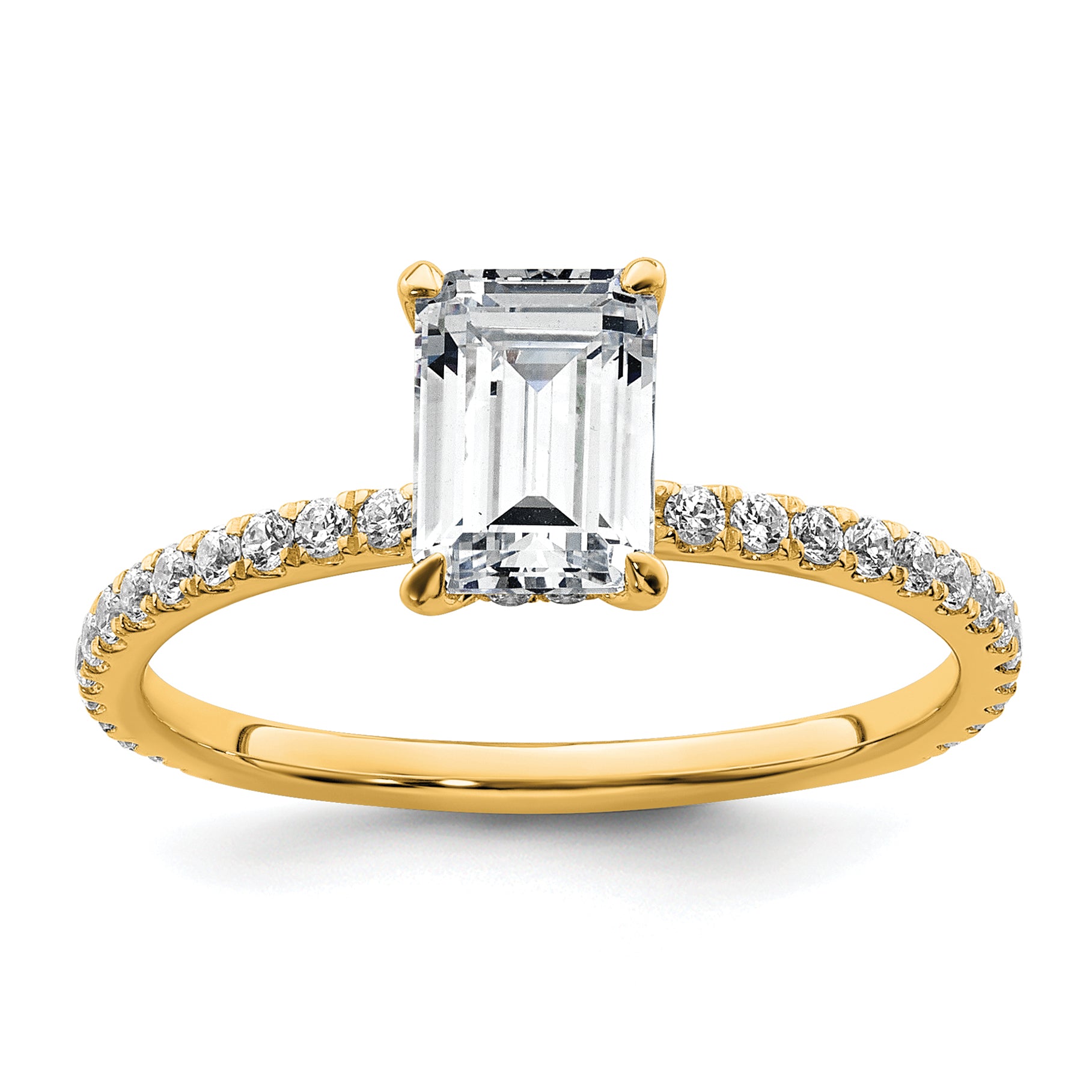 14k 1 3/8 carat Certified Lab Grown Diamond VS/SI+ G+ Emerald Complete Solitaire with Flair Engagement Ring Main image