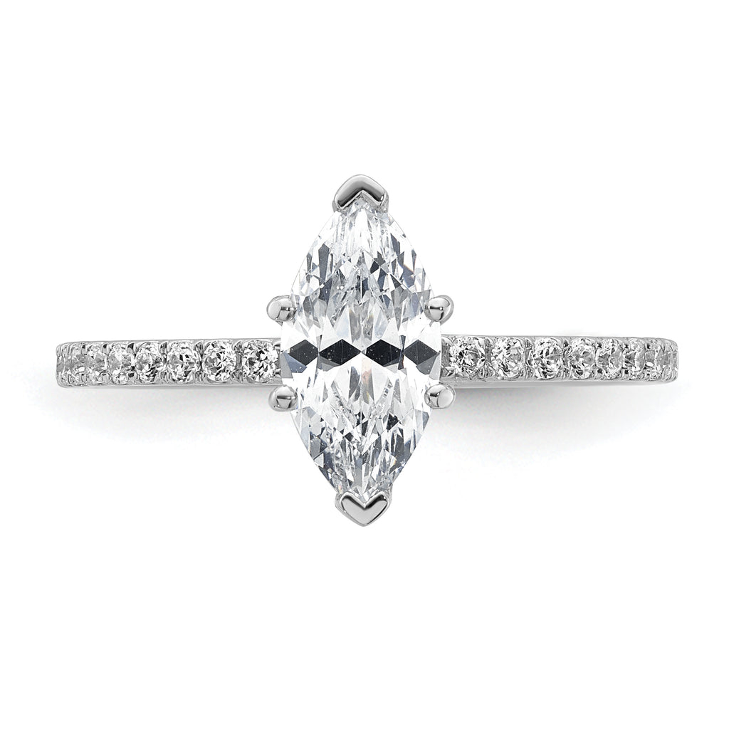 14k White Gold 1 3/8 carat Certified Lab Grown Diamond VS+ F+ Marquise Complete Solitaire with Flair Engagement Ring