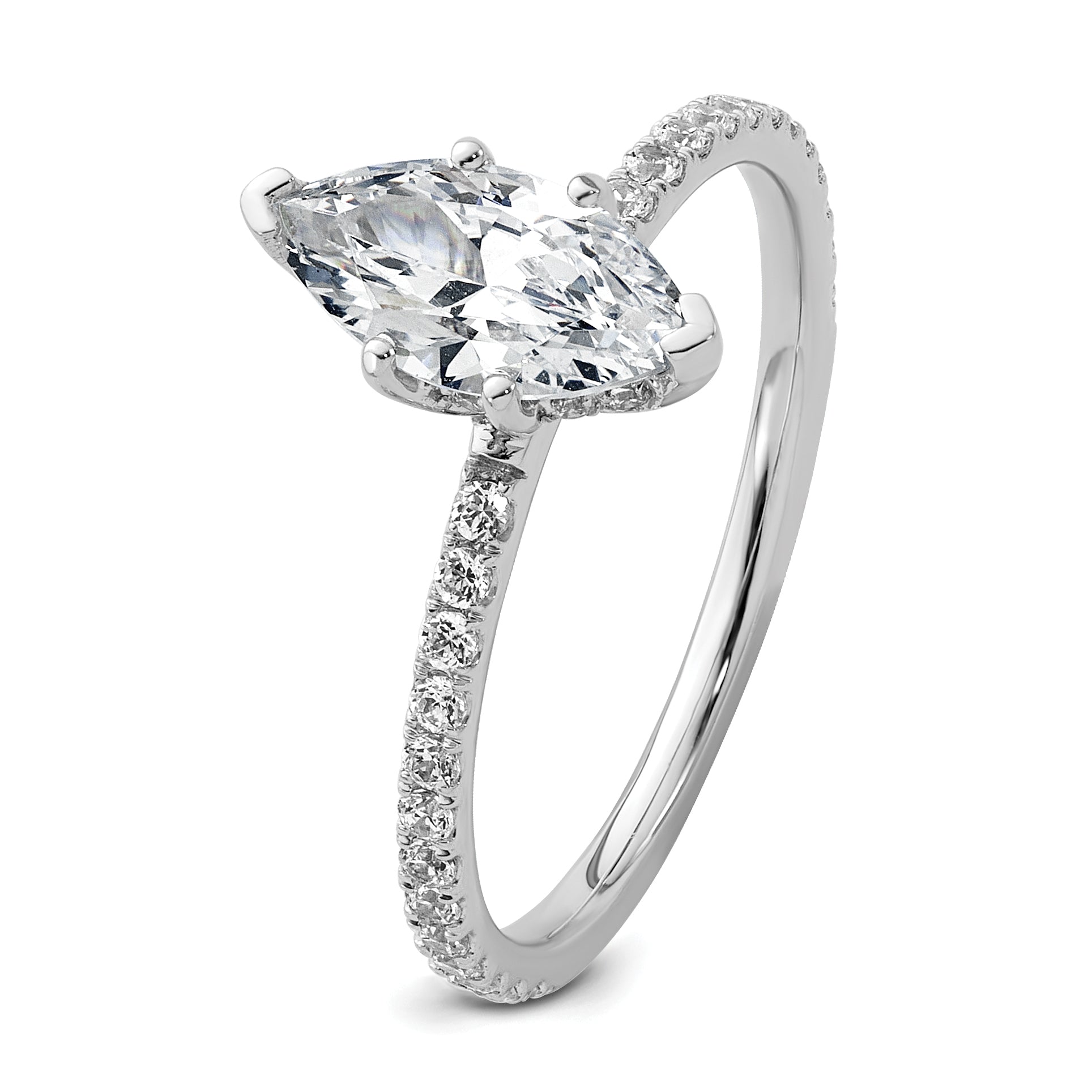 14k White Gold 1 3/8 carat Certified Lab Grown Diamond VS+ F+ Marquise Complete Solitaire with Flair Engagement Ring