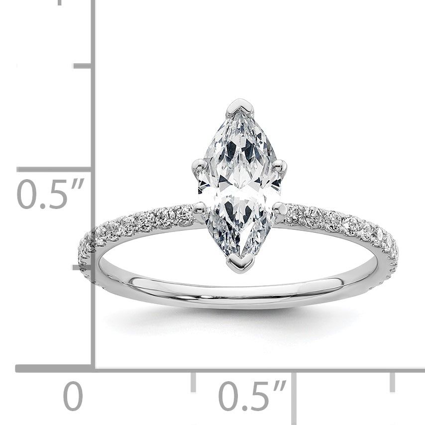 14k White Gold 1 3/8 carat Certified Lab Grown Diamond VS+ F+ Marquise Complete Solitaire with Flair Engagement Ring
