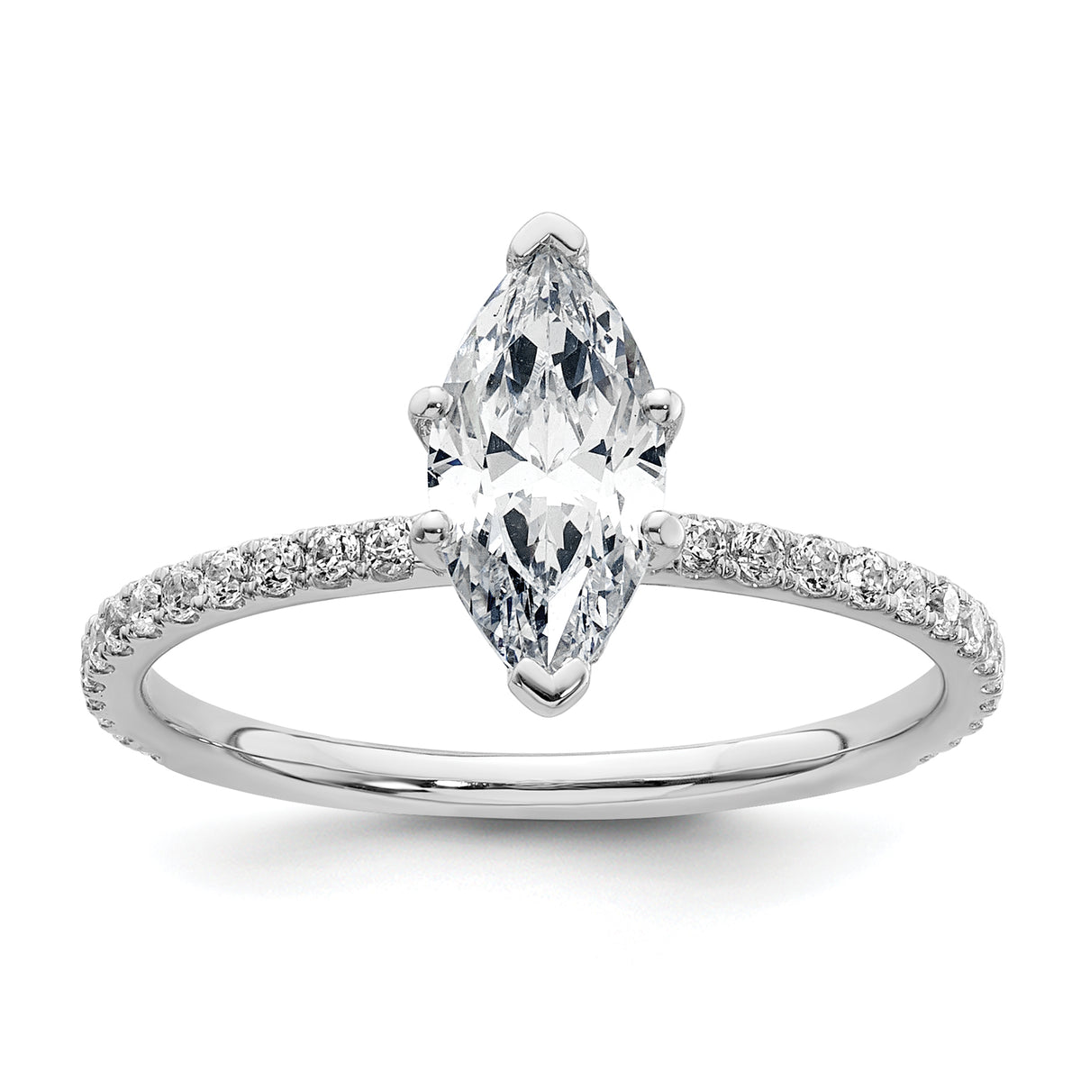 14k White Gold 1 3/8 carat Certified Lab Grown Diamond VS+ F+ Marquise Complete Solitaire with Flair Engagement Ring