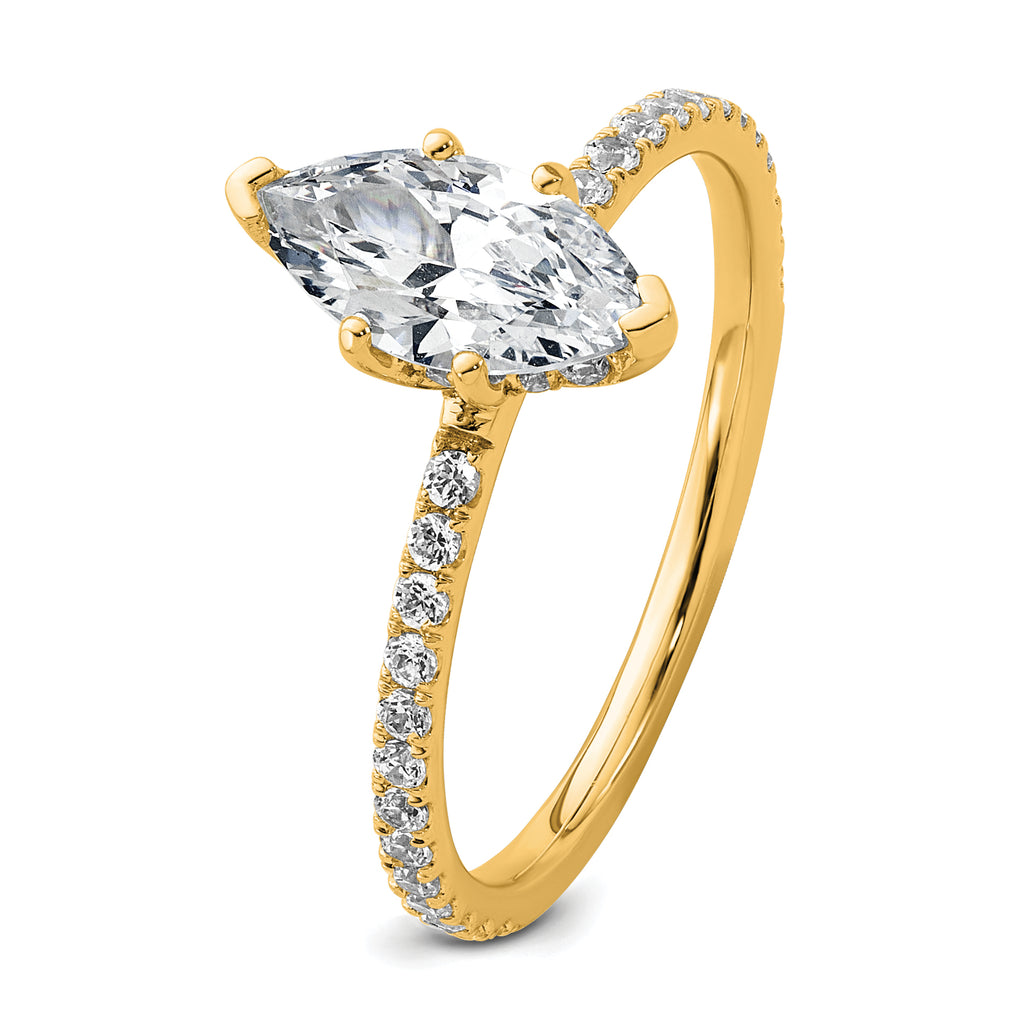 14k 1 3/8 carat Certified Lab Grown Diamond VS+ F+ Marquise Complete Solitaire with Flair Engagement Ring