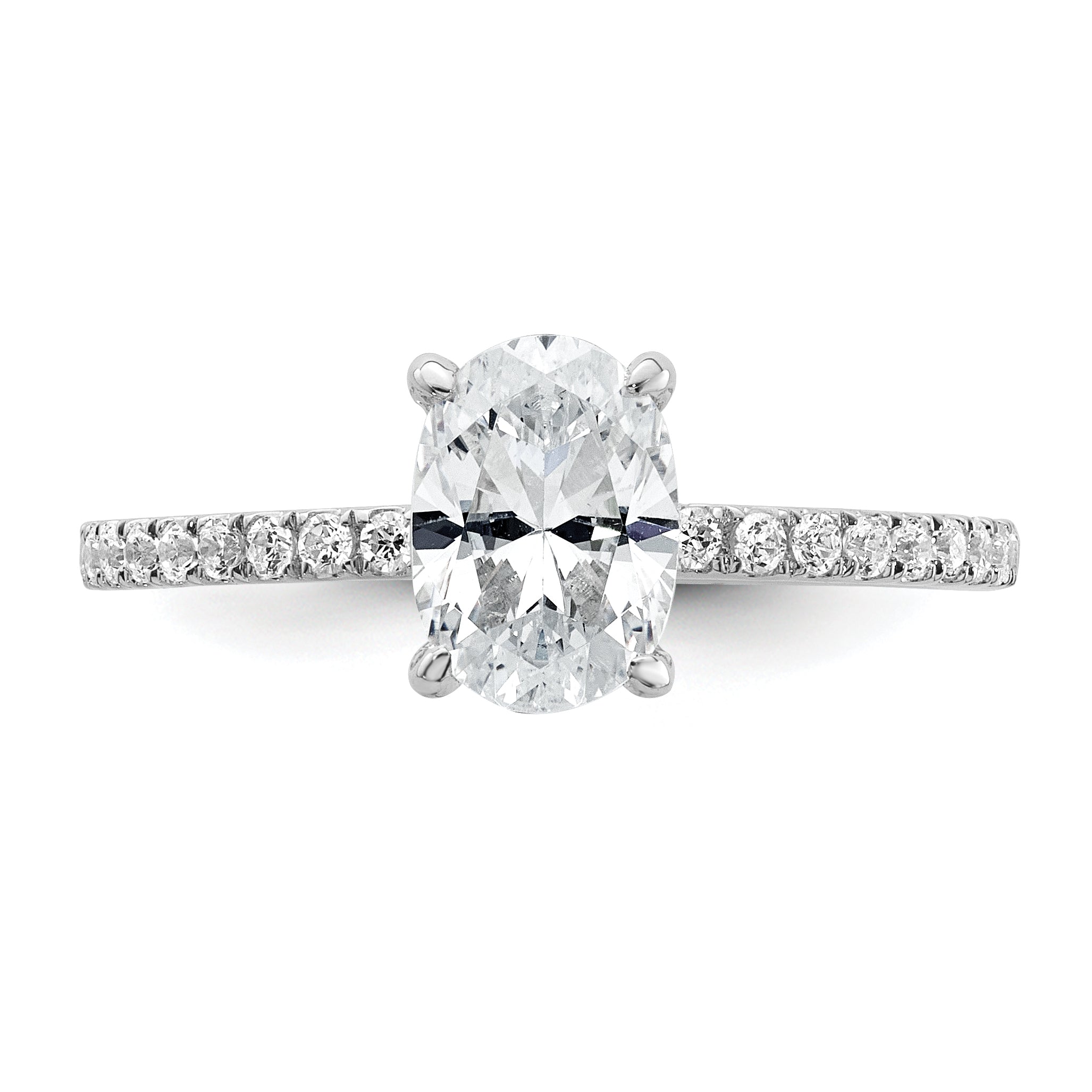 14k White Gold 1 1/3 carat Certified Lab Grown Diamond VS+ F+ Oval Complete Solitaire with Flair Engagement Ring