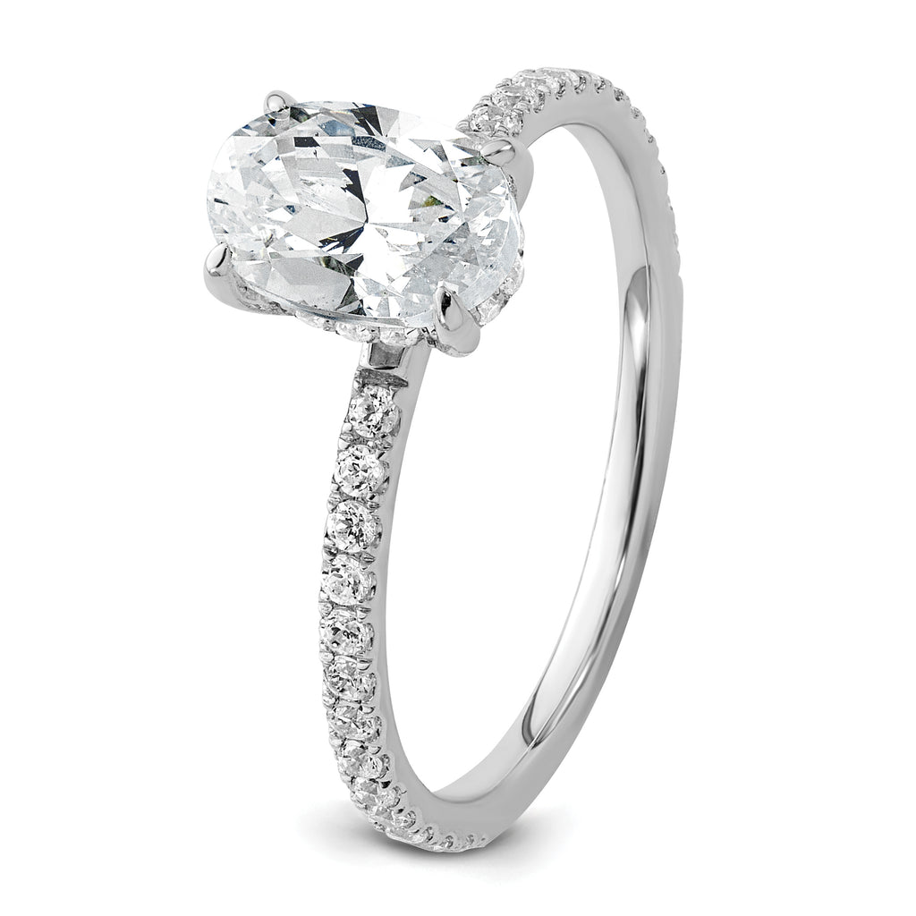 14k White Gold 1 1/3 carat Certified Lab Grown Diamond VS+ F+ Oval Complete Solitaire with Flair Engagement Ring
