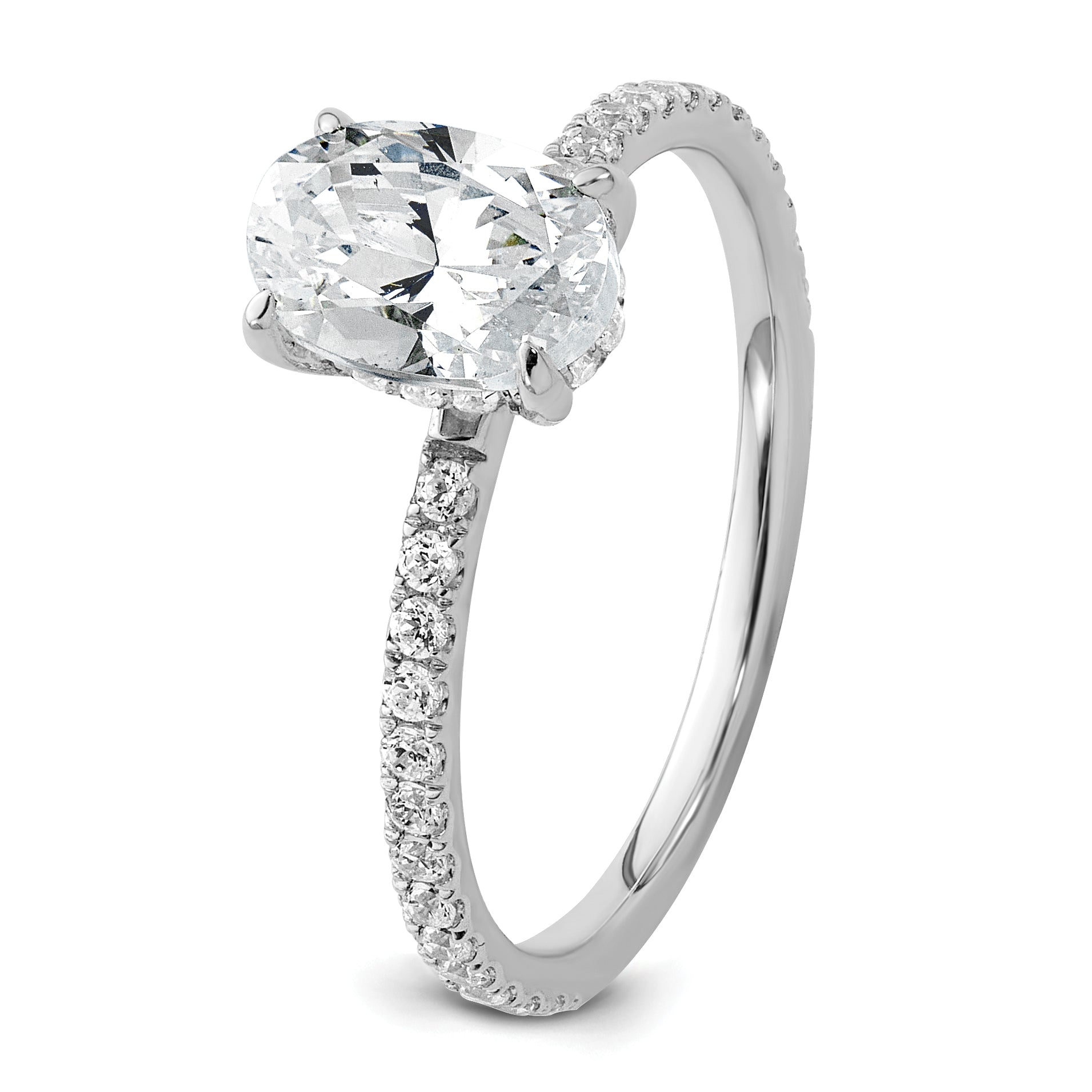 14k White Gold 1 1/3 carat Certified Lab Grown Diamond VS/SI+ G+ Oval Complete Solitaire with Flair Engagement Ring