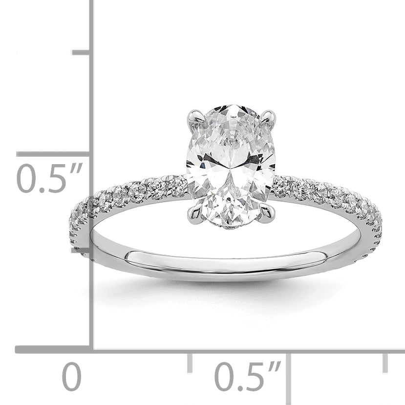 14k White Gold 1 1/3 carat Certified Lab Grown Diamond VS+ F+ Oval Complete Solitaire with Flair Engagement Ring