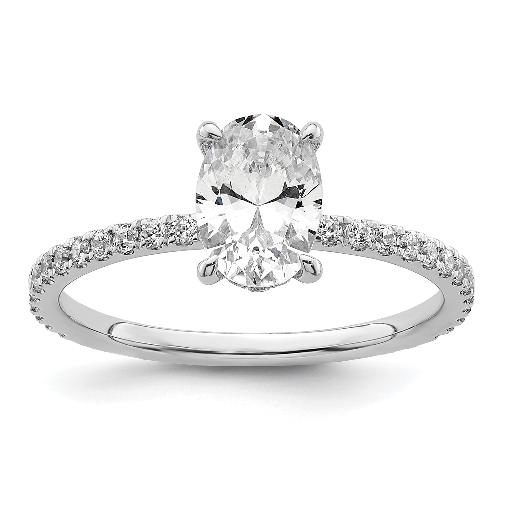 14k White Gold 1 1/3 carat Certified Lab Grown Diamond VS+ F+ Oval Complete Solitaire with Flair Engagement Ring Main image